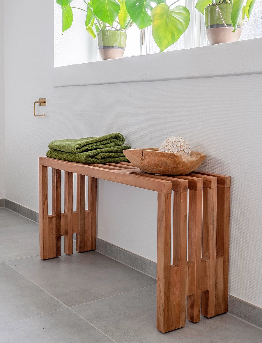 House Nordic - Elina - Bench, teak, nature, 90x30x49 cm - stołki i ławki - natural - 0