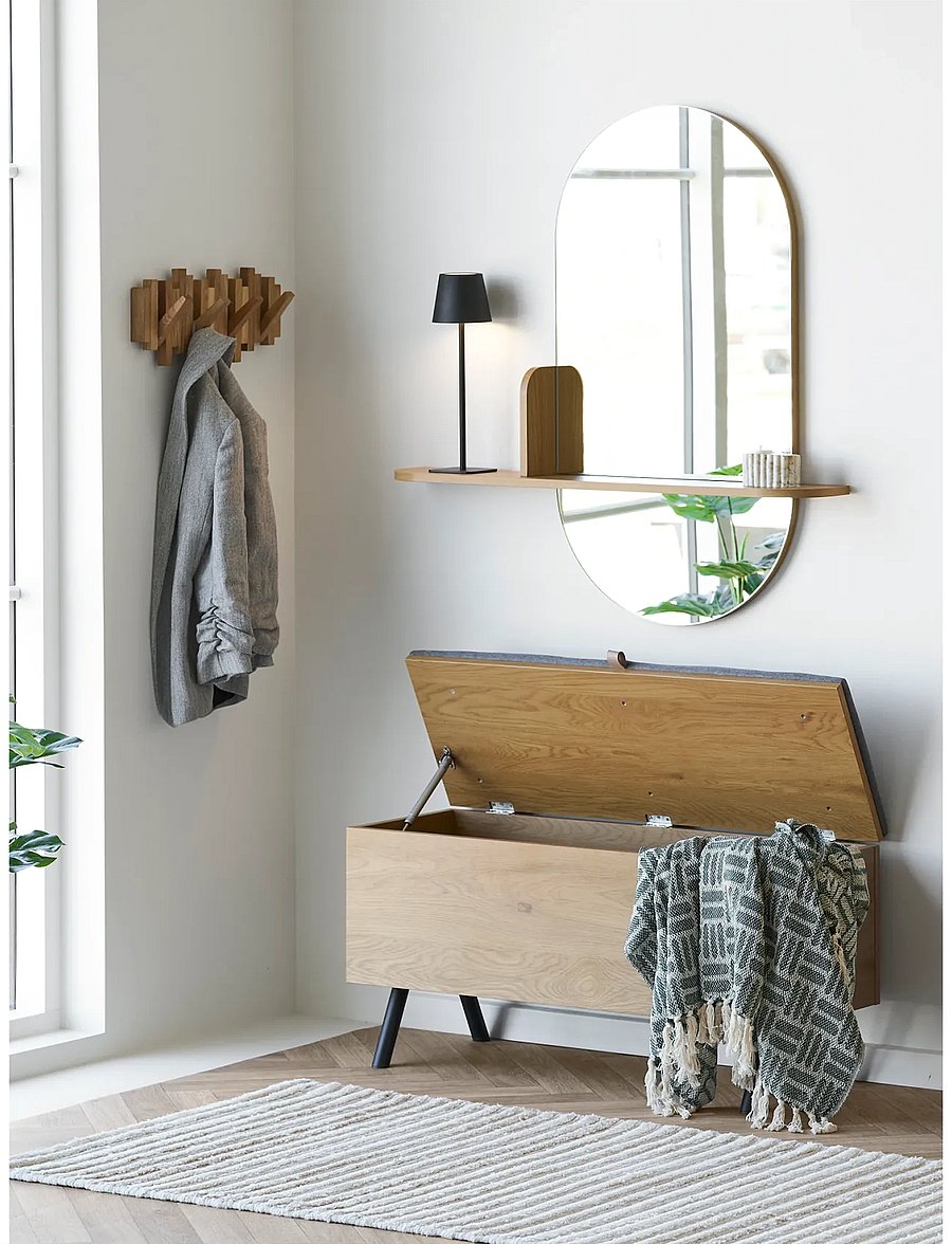 House Nordic - Bjørk - Bench with storage, oak look, 92x33x48 cm - toolid ja pingid - natural - 0