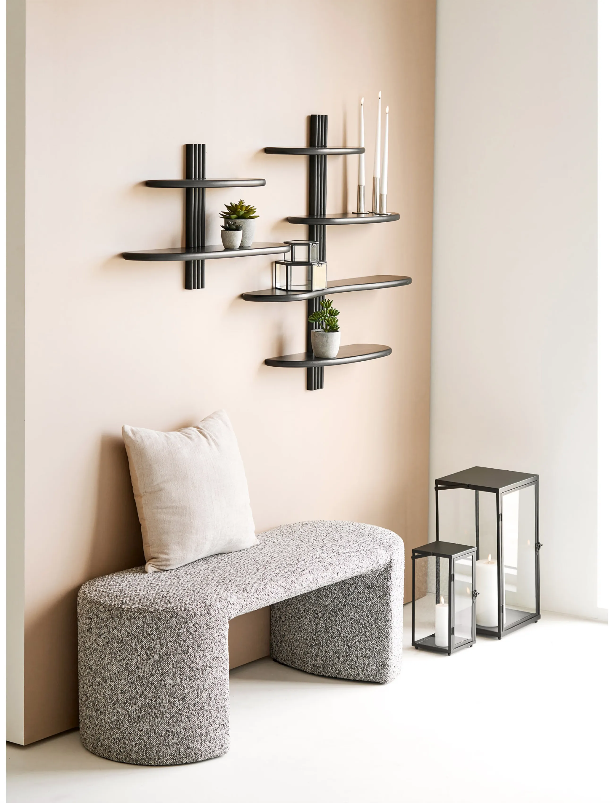 House Nordic - Wilma - Bench, bouclé, - taburetter og bænke - black / white - 5