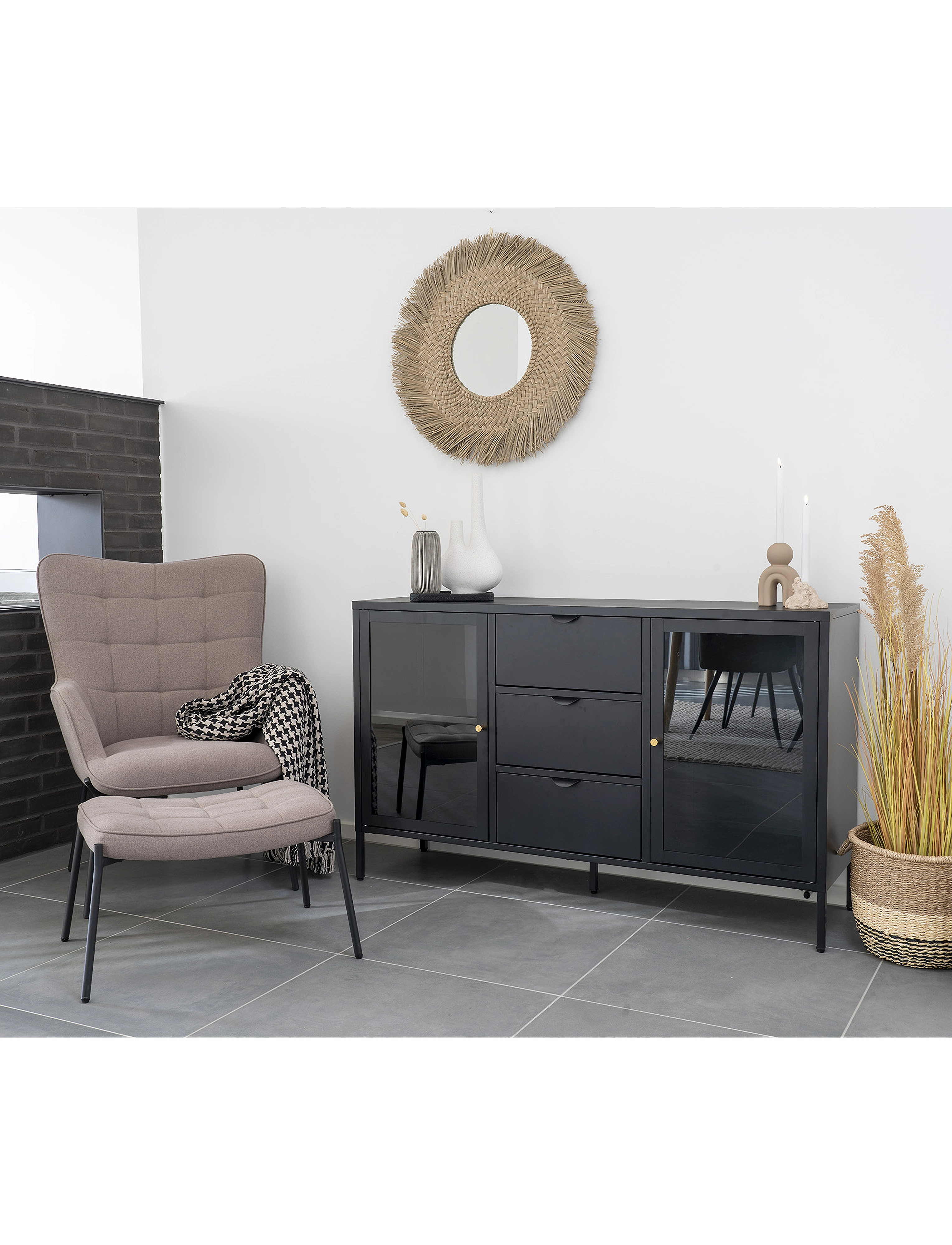 House Nordic Tyra - Footrest, Stone With Black Legs, One Size, Grey, Stole Og Skamler > Skamler Og Bænke, Unisex