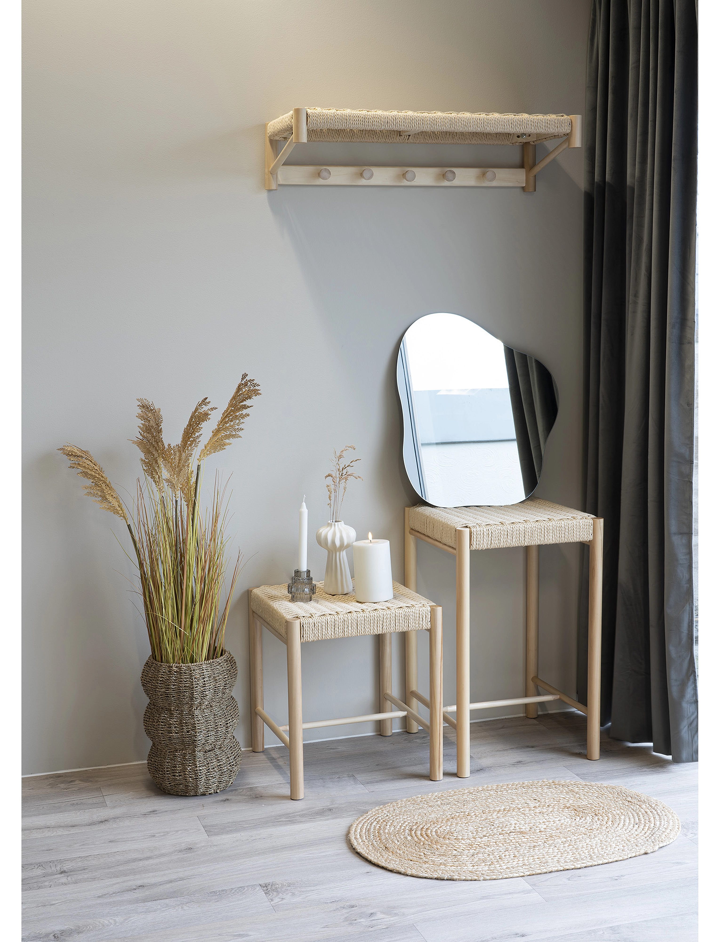 House Nordic Asta Stool In Poplar With Natural Wicker Seat, Natural, 42X 46.5 cm, Chairs & Stools - Benches, Homeware