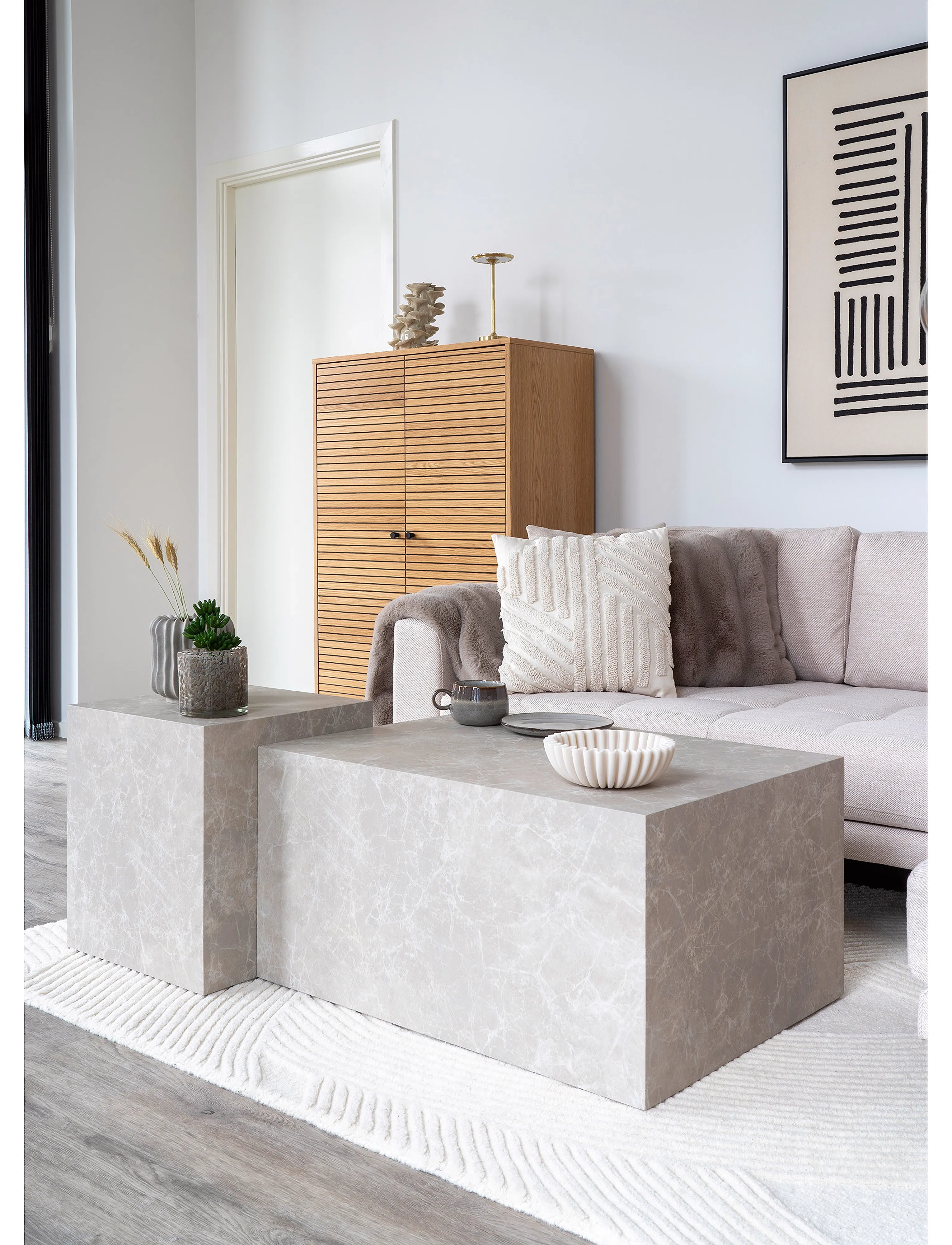 House Nordic - Sia - Side Table, marble look, beige, 40x40x45 cm - sideborde og små borde - marble - 4