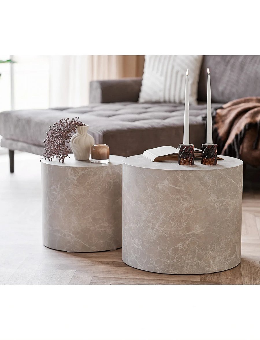 House Nordic - Sia - Coffee table, marble look, round, beige, set of 2 - tables basses - marble - 0