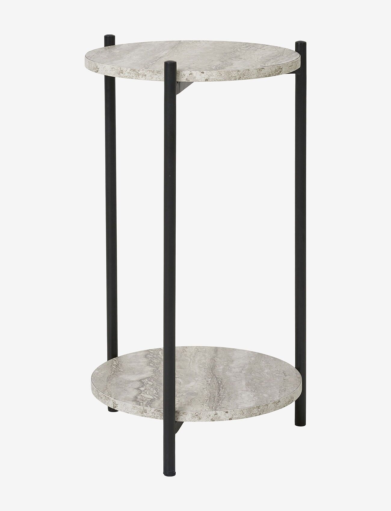 House Nordic - Brno Side table, travertine look, black legs, ø27x46 cm - küljelauad ja väikesed lauad - black / beige - 2
