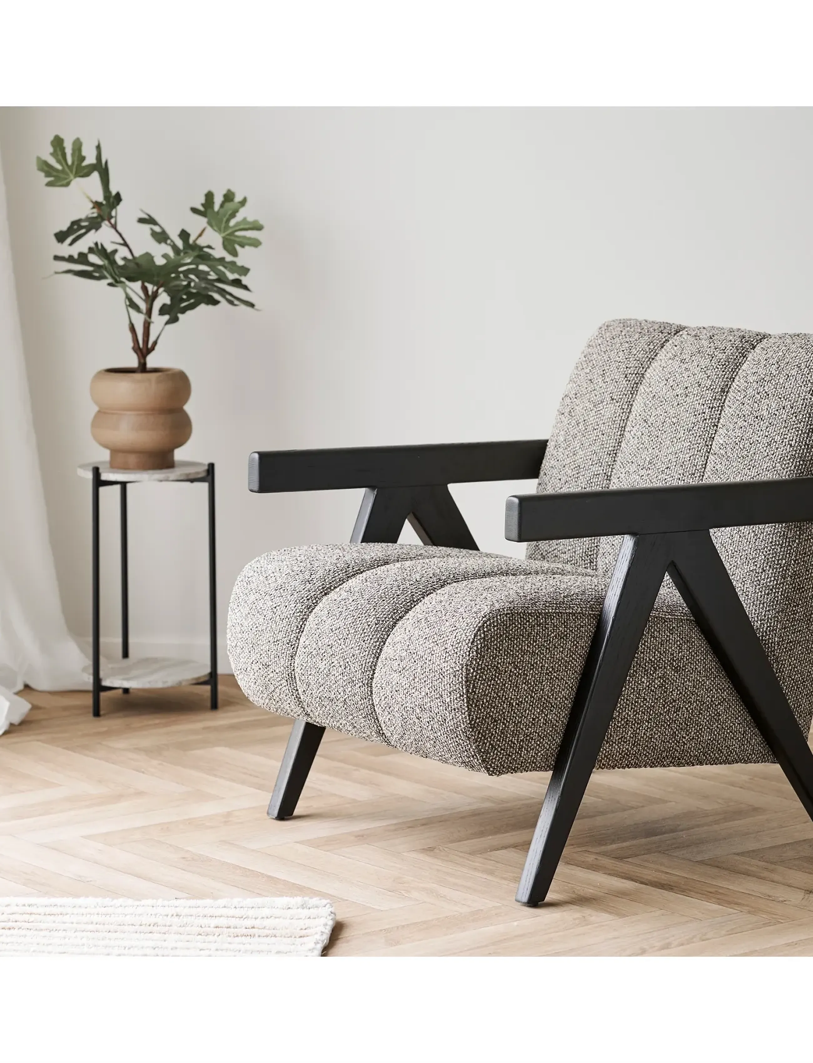 House Nordic Brno Side Table, Travertine Look, Schwarz Legs, Ø27X46 Cm,,,Beige Gr.27X27XH46CM