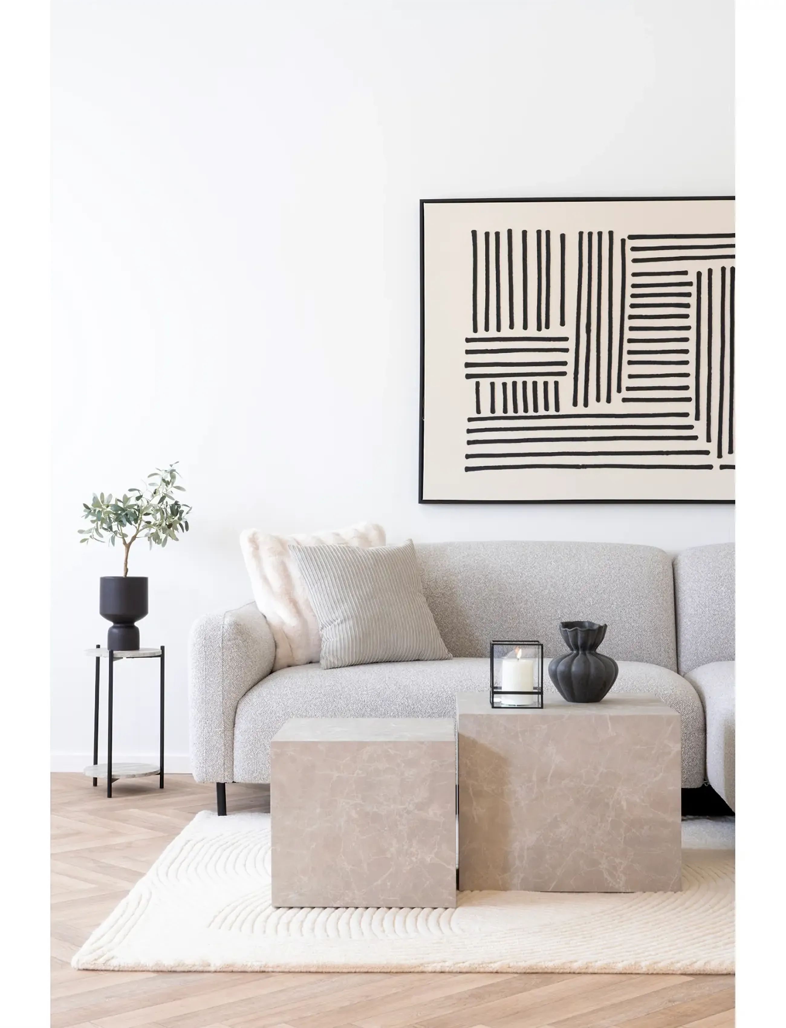 House Nordic - Brno Side table, travertine look, black legs, ø27x46 cm - sideborde og små borde - black / beige - 3