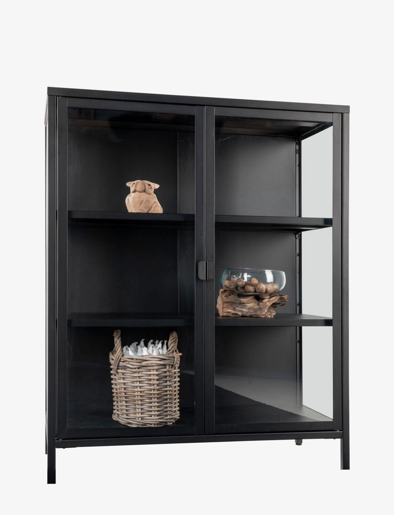 House Nordic - Rita - Display cabinet, 2 glass doors, steel, black 80x40x101 cm - skåp - black - 3