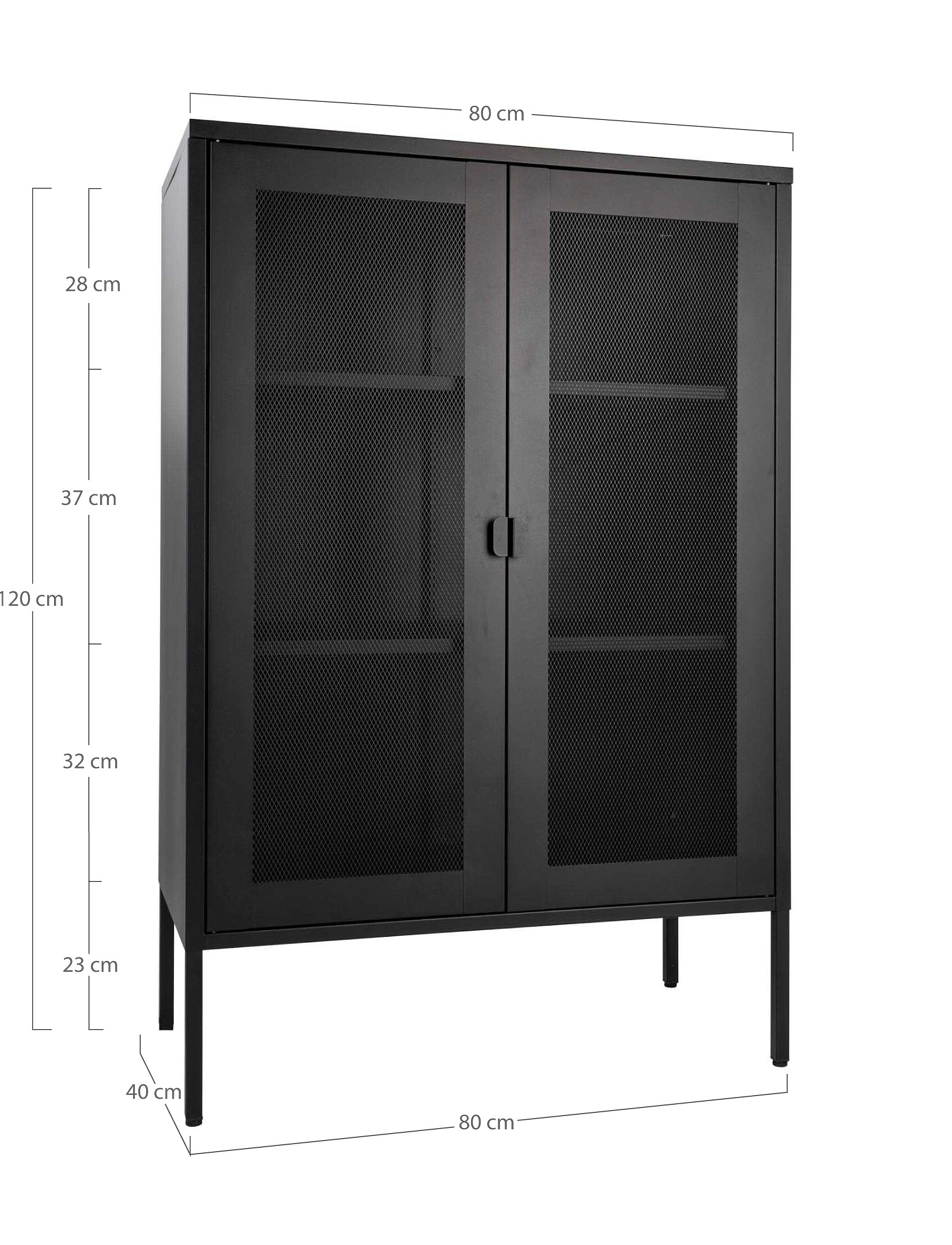 House Nordic Fia - Display Cabinet, Black Metal, 2 Mesh Doors 80X40X120 cm, 120X80X40 cm, Black, Møbler > Skab, Unisex