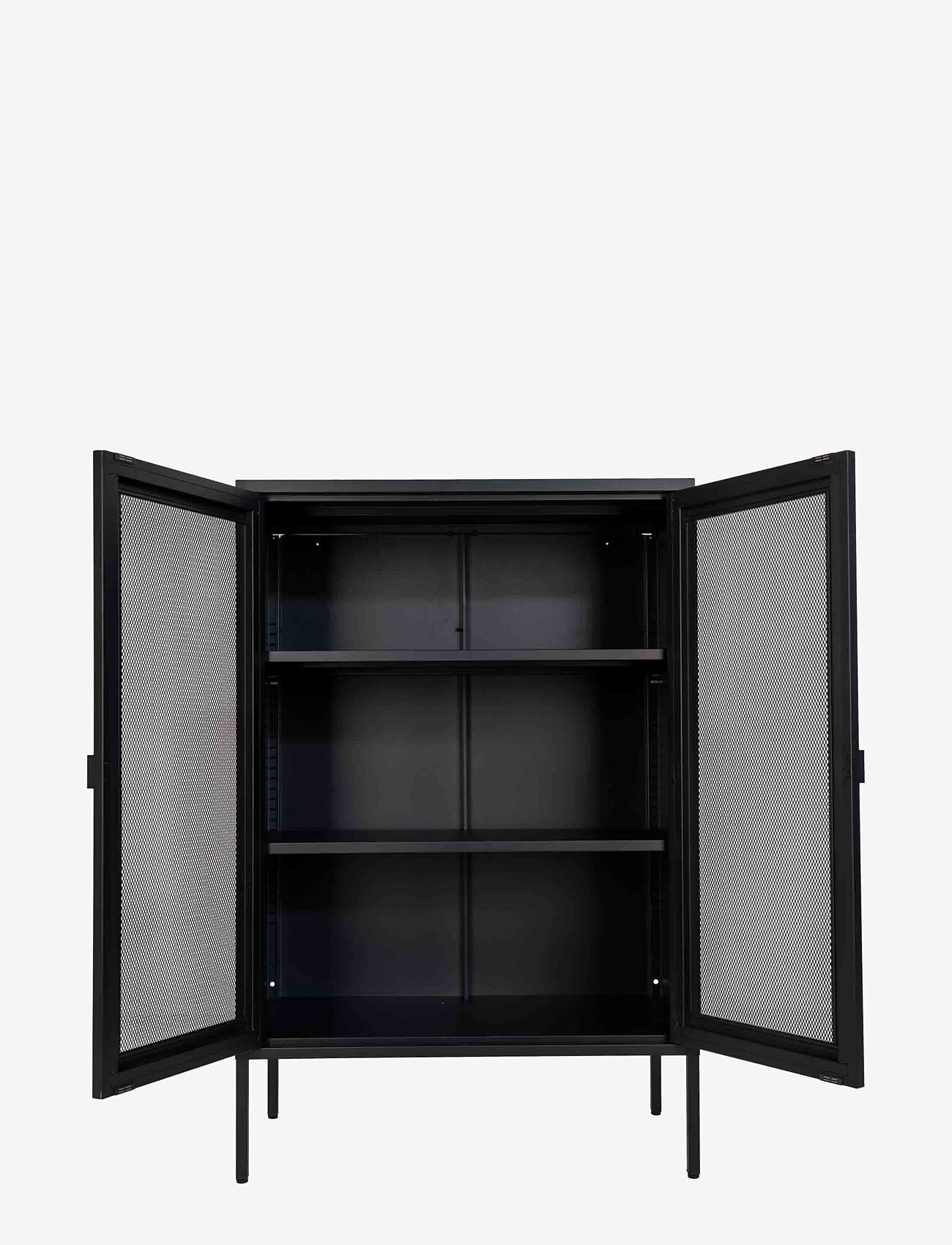 House Nordic - Fia - Display cabinet, black metal, 2 mesh doors 80x40x120 cm - skåp - black - 3