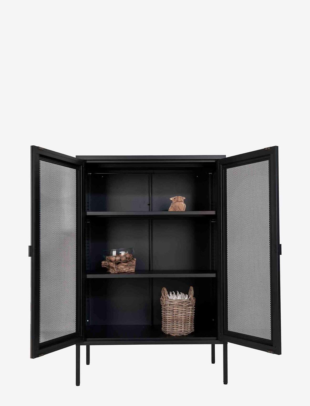 House Nordic - Fia - Display cabinet, black metal, 2 mesh doors 80x40x120 cm - skåp - black - 4