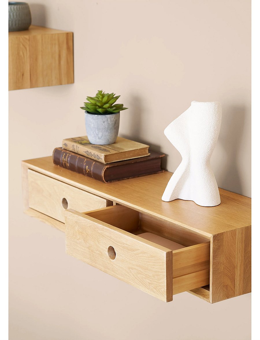 House Nordic - Lotte - Wallmounted chest, 2 drawers, lacquered oak - kapid - oak - 0