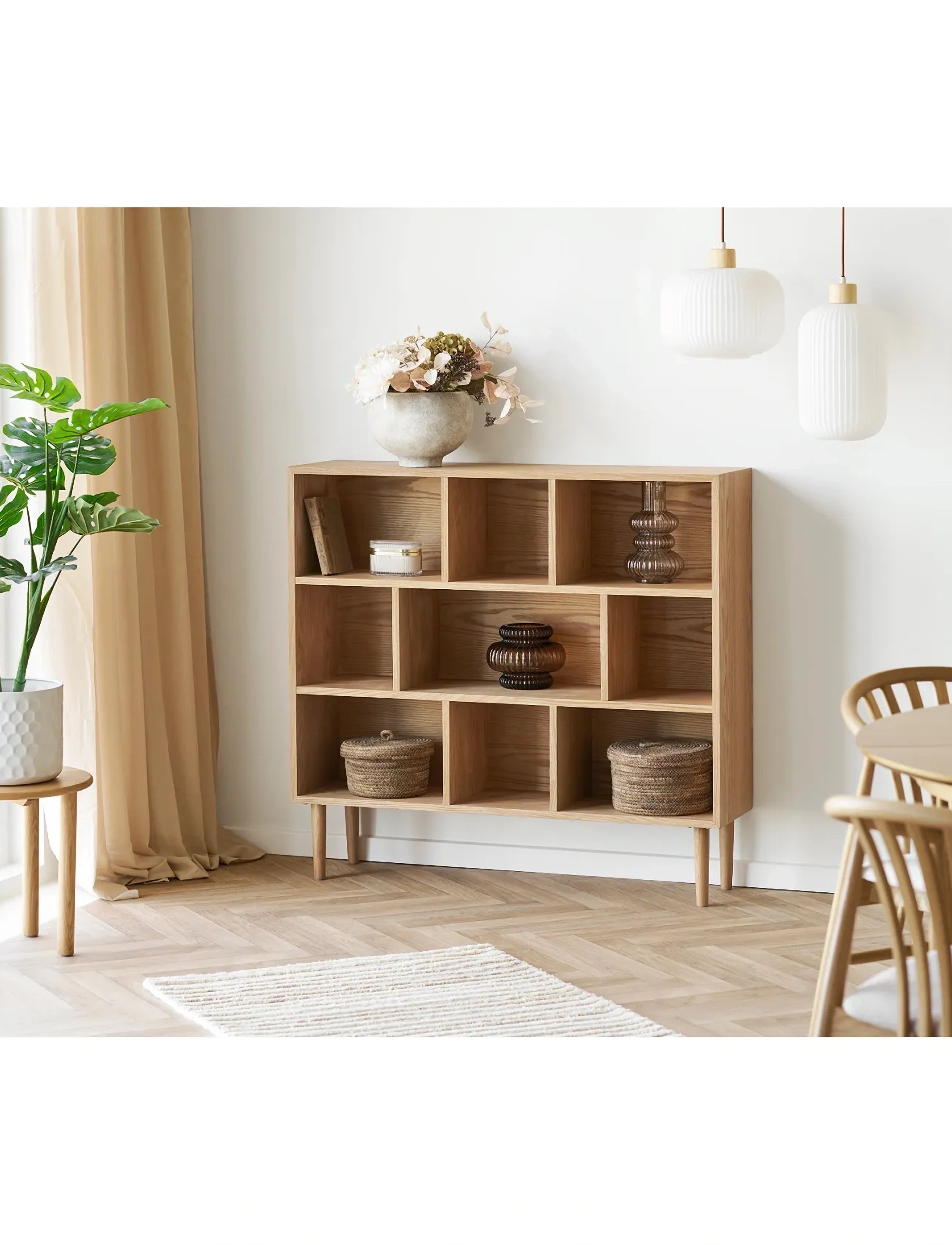House Nordic Helle - Book Cabinet, Oak/Oak Veneer, Natural, 30X112X104,5 cm, 112X30X104.5 cm, Møbler > Skab, Unisex