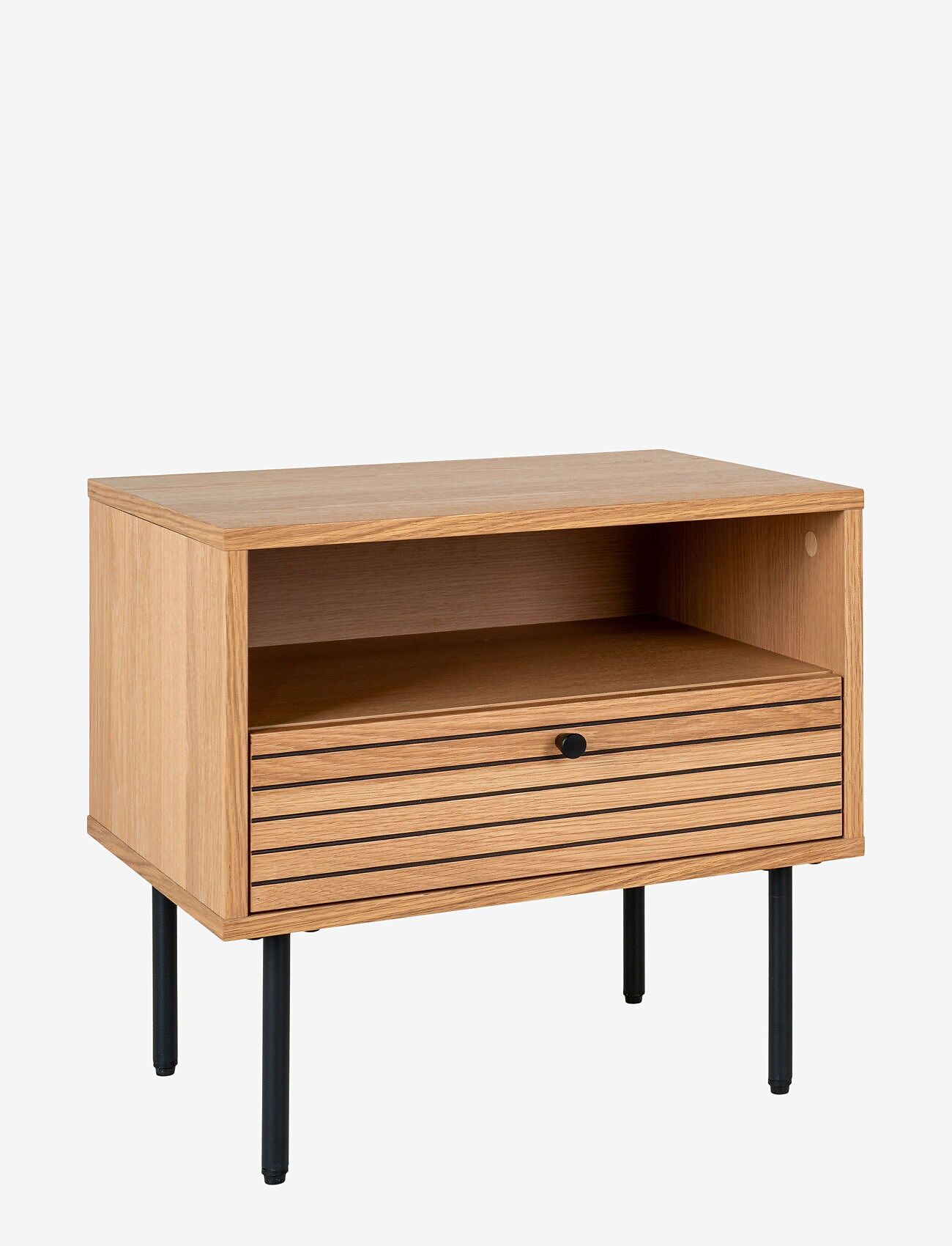 House Nordic - Rika - Side Table, 1 drawer, oak veneer, natural, black metal legs, 50x40x50 cm - beistelltische & kleine tische - oak - 0