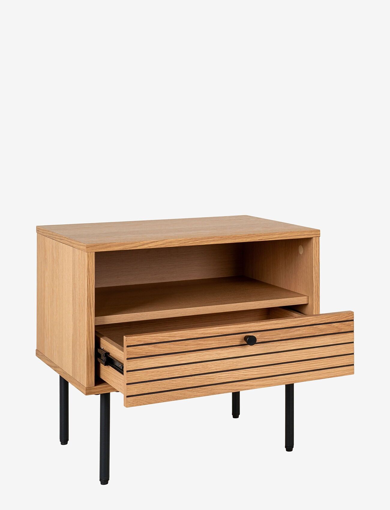 House Nordic - Rika - Side Table, 1 drawer, oak veneer, natural, black metal legs, 50x40x50 cm - beistelltische & kleine tische - oak - 1