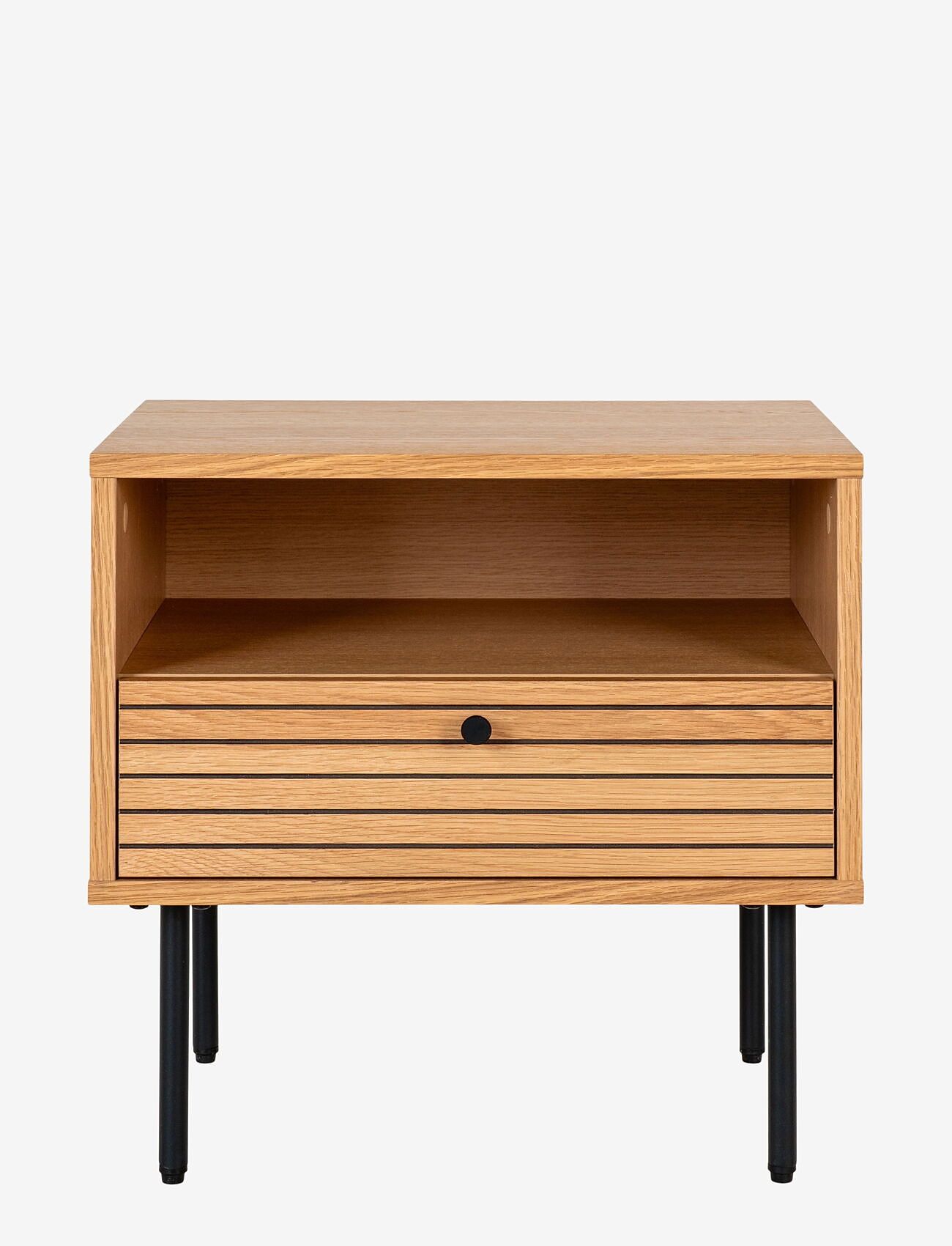 House Nordic - Rika - Side Table, 1 drawer, oak veneer, natural, black metal legs, 50x40x50 cm - beistelltische & kleine tische - oak - 2