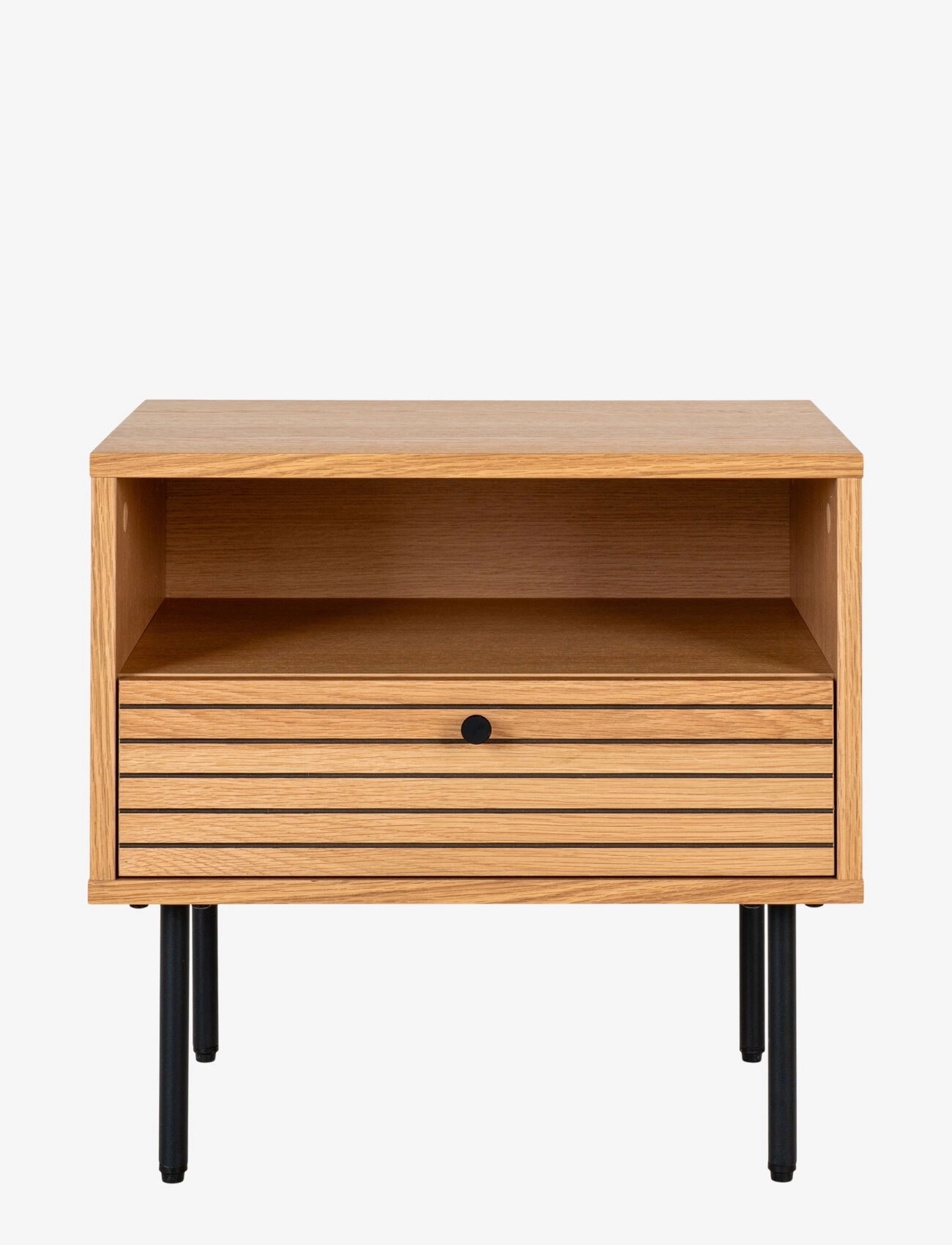 House Nordic - Rika - Side Table, 1 drawer, oak veneer, natural, black metal legs, 50x40x50 cm - beistelltische & kleine tische - oak - 3