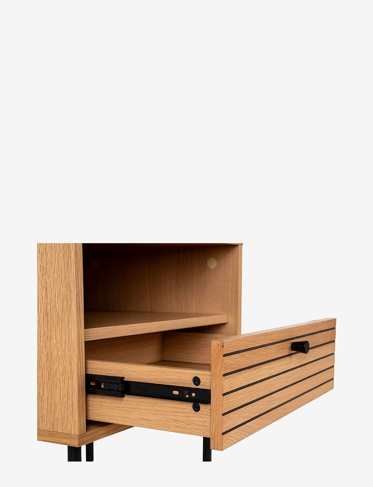 House Nordic - Rika - Side Table, 1 drawer, oak veneer, natural, black metal legs, 50x40x50 cm - beistelltische & kleine tische - oak - 4