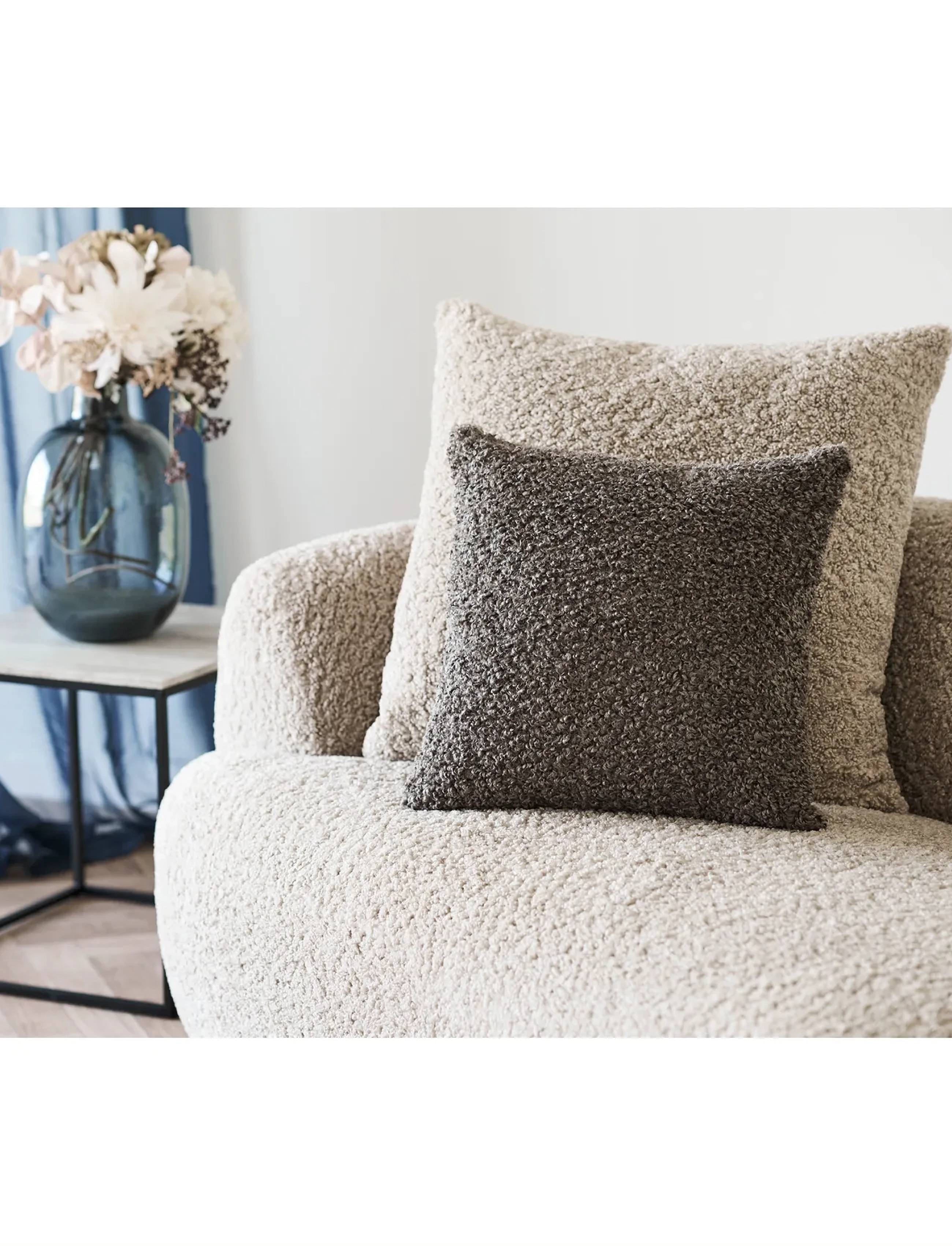 House Nordic Juni Cushion, Bouclé, Dark Grey, 45X45 Cm, cm, Cushions & Blankets, Braun - Cushions, Homeware