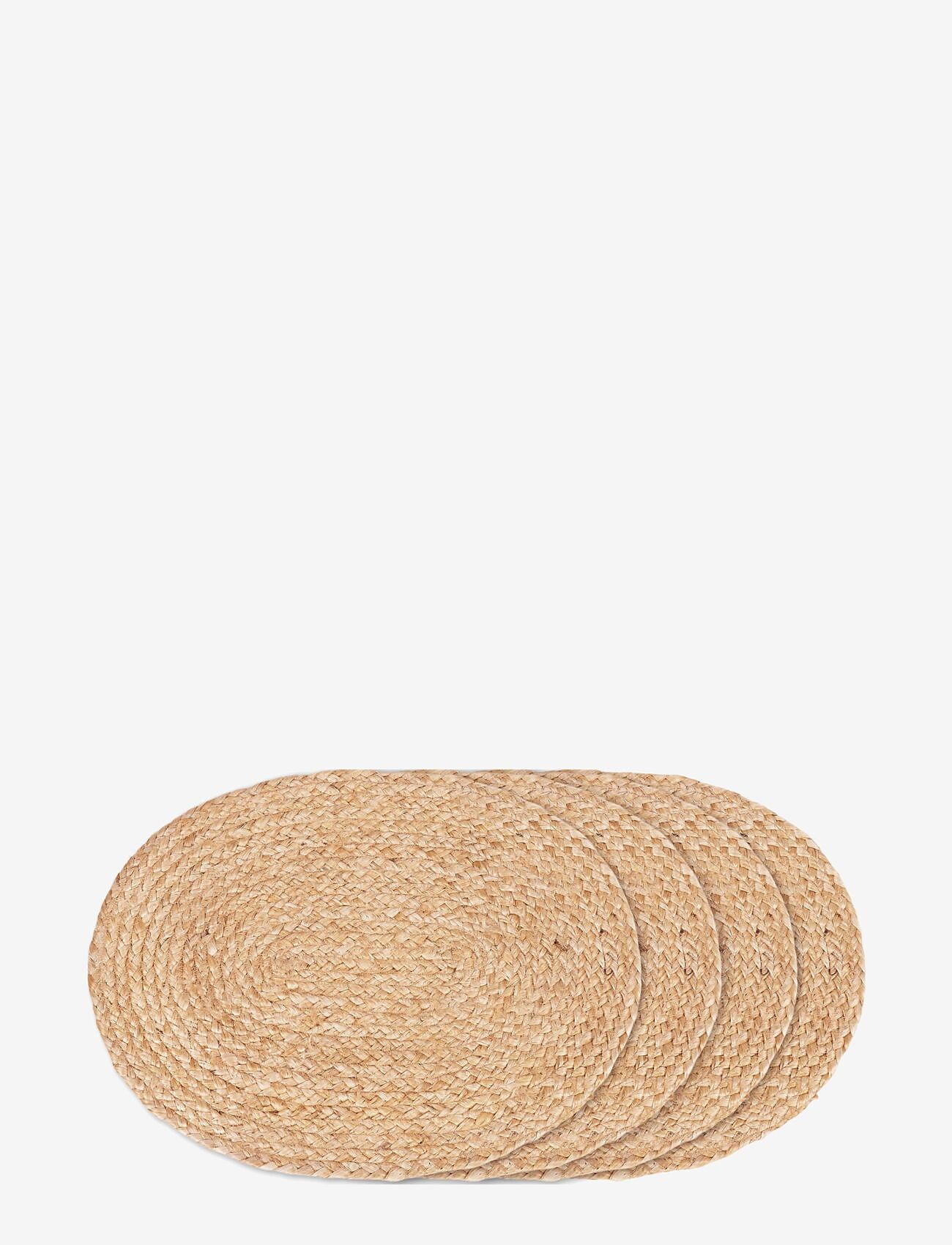 House Nordic - Rina - Placemat in braided jute, nature, oval 35x45 cm, set of 4 - placemats - natural - 1
