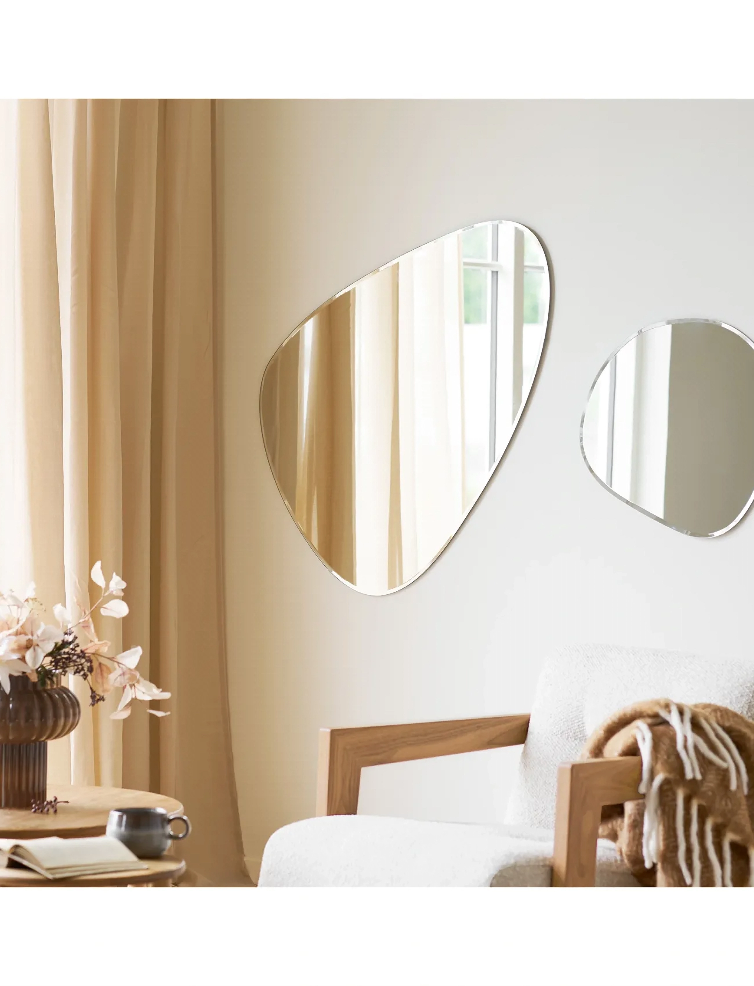 House Nordic Moa Wall Mirror, Organic Shape, Facet, 70X100 Cm, 0.5X70X100 cm, Mirrors, Silber - Homeware