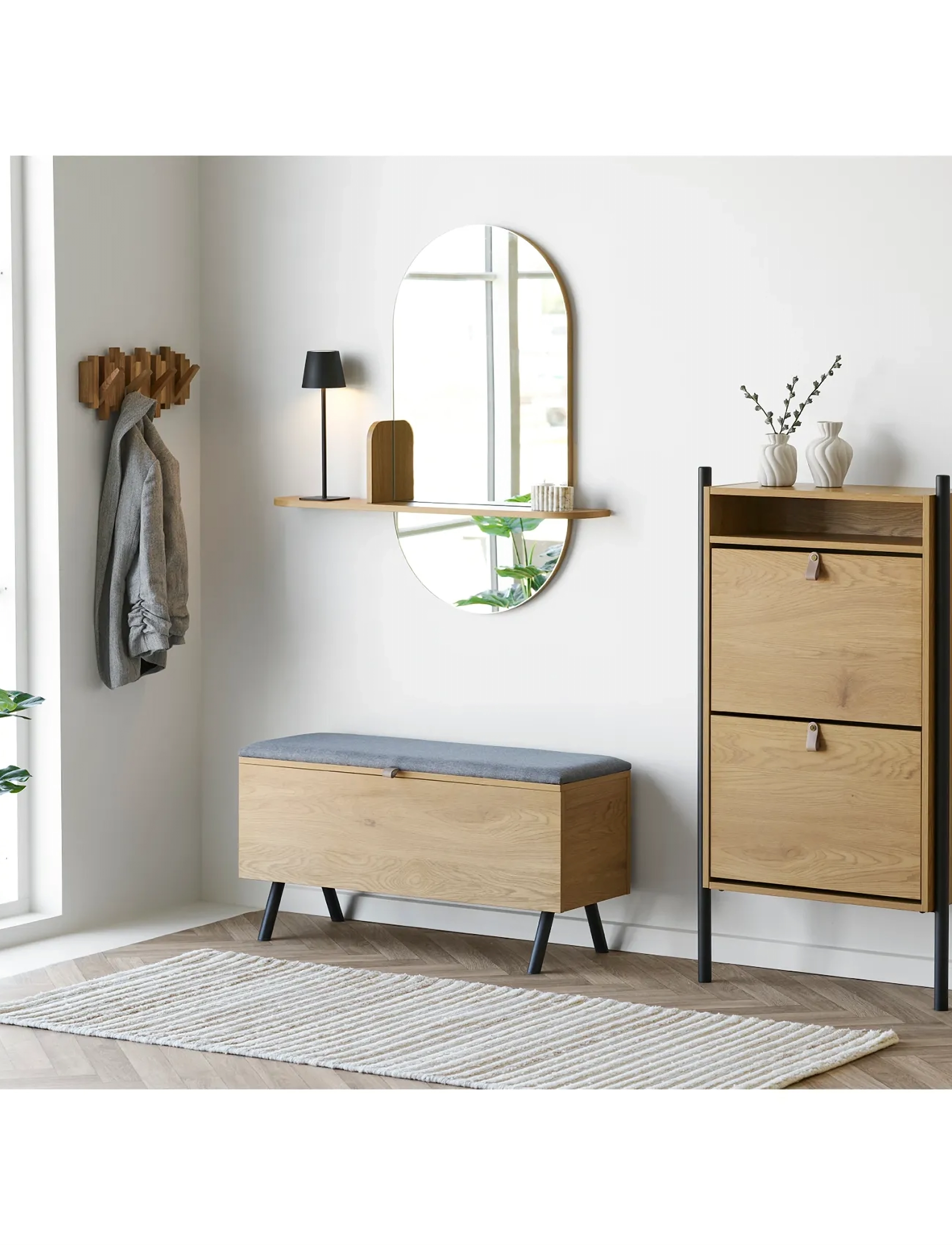 House Nordic - Bjørk - Shoe cabinet, oak look, 62x26x118 cm - skabe - natural - 5