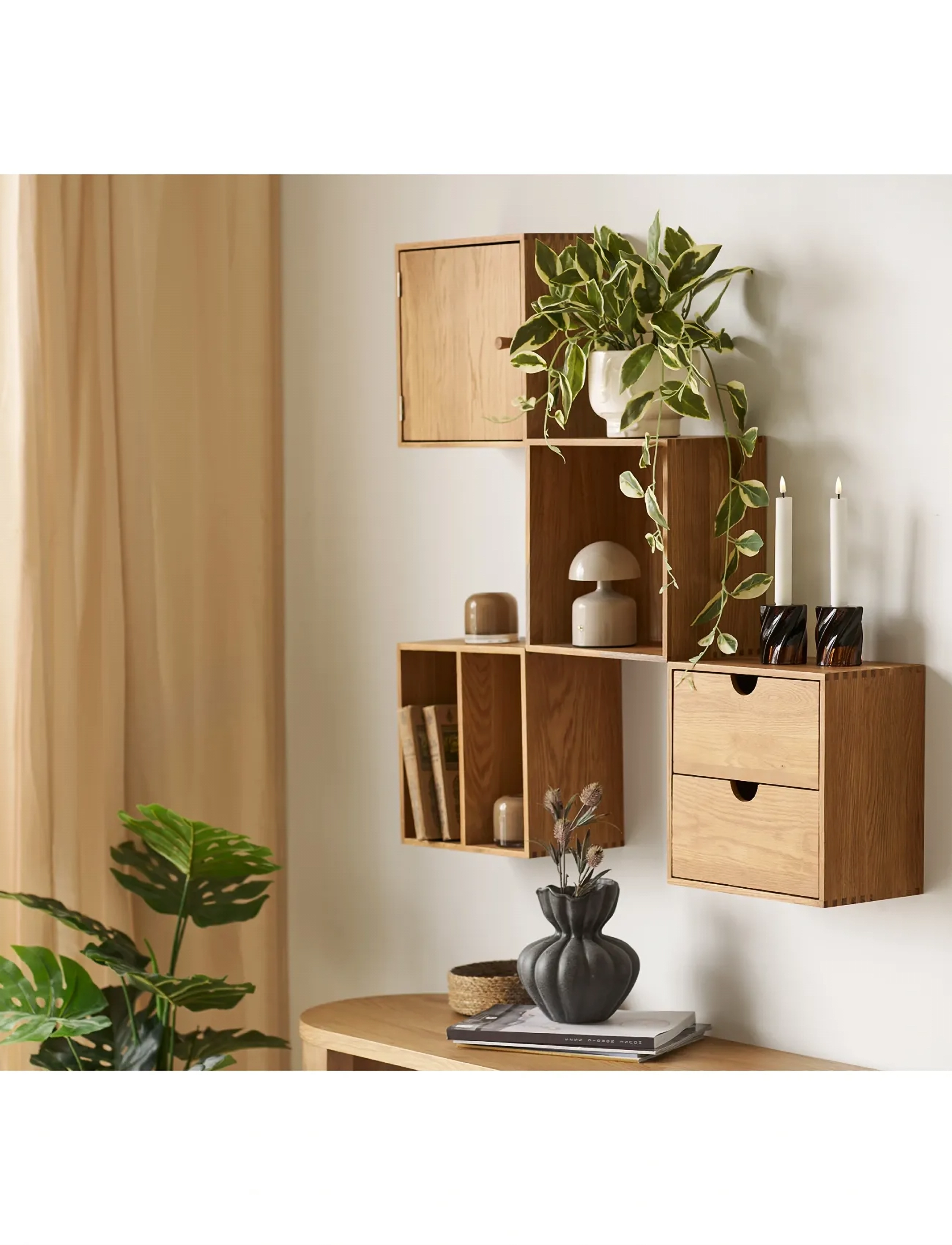 House Nordic Nanna Wall Shelf With Door, 30X18X30 cm, Furniture, Braun - Shelves, Homeware