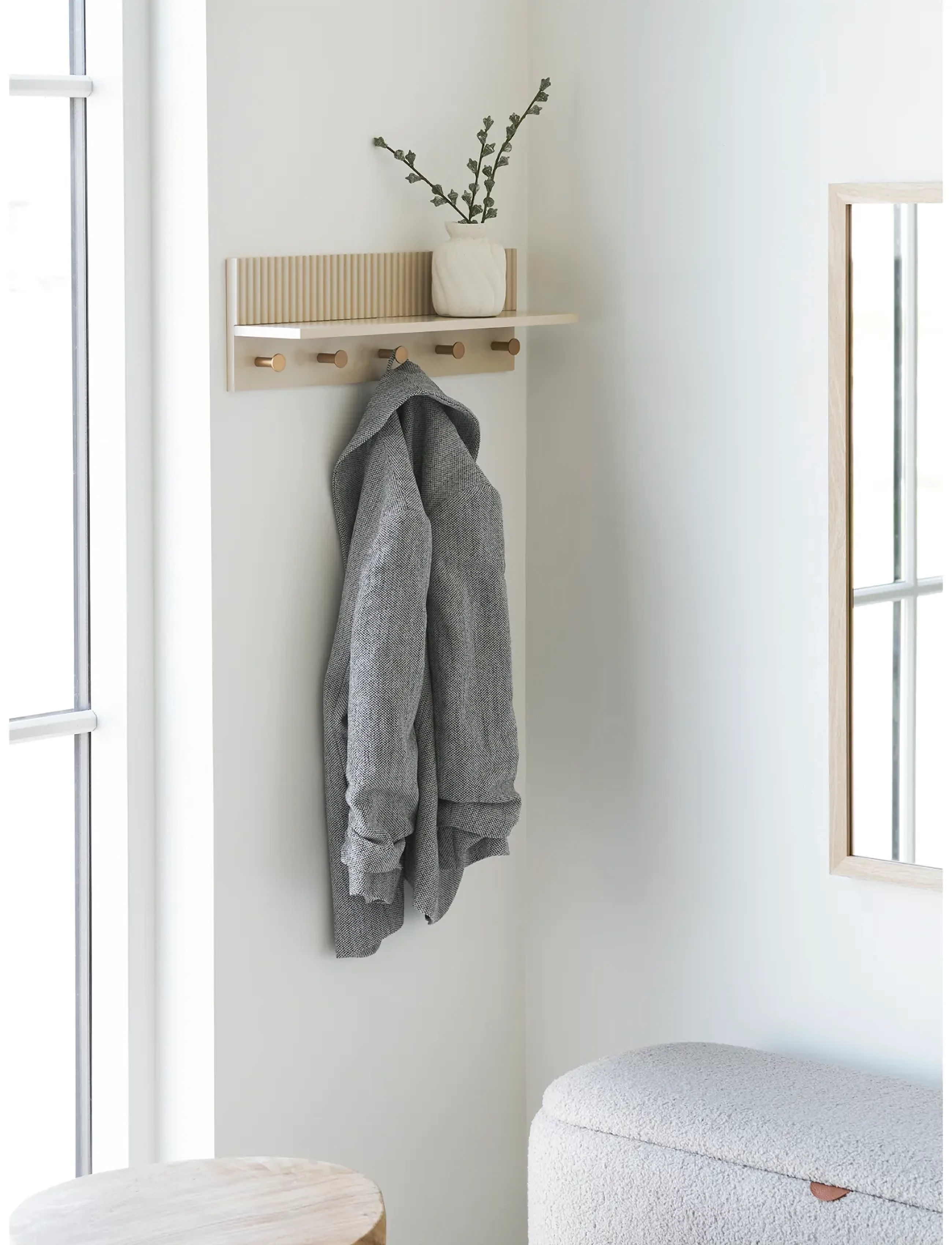 House Nordic Randi Wall Shelf With Hooks, 12X50X16 cm, Furniture, Creme - Shelves, Homeware