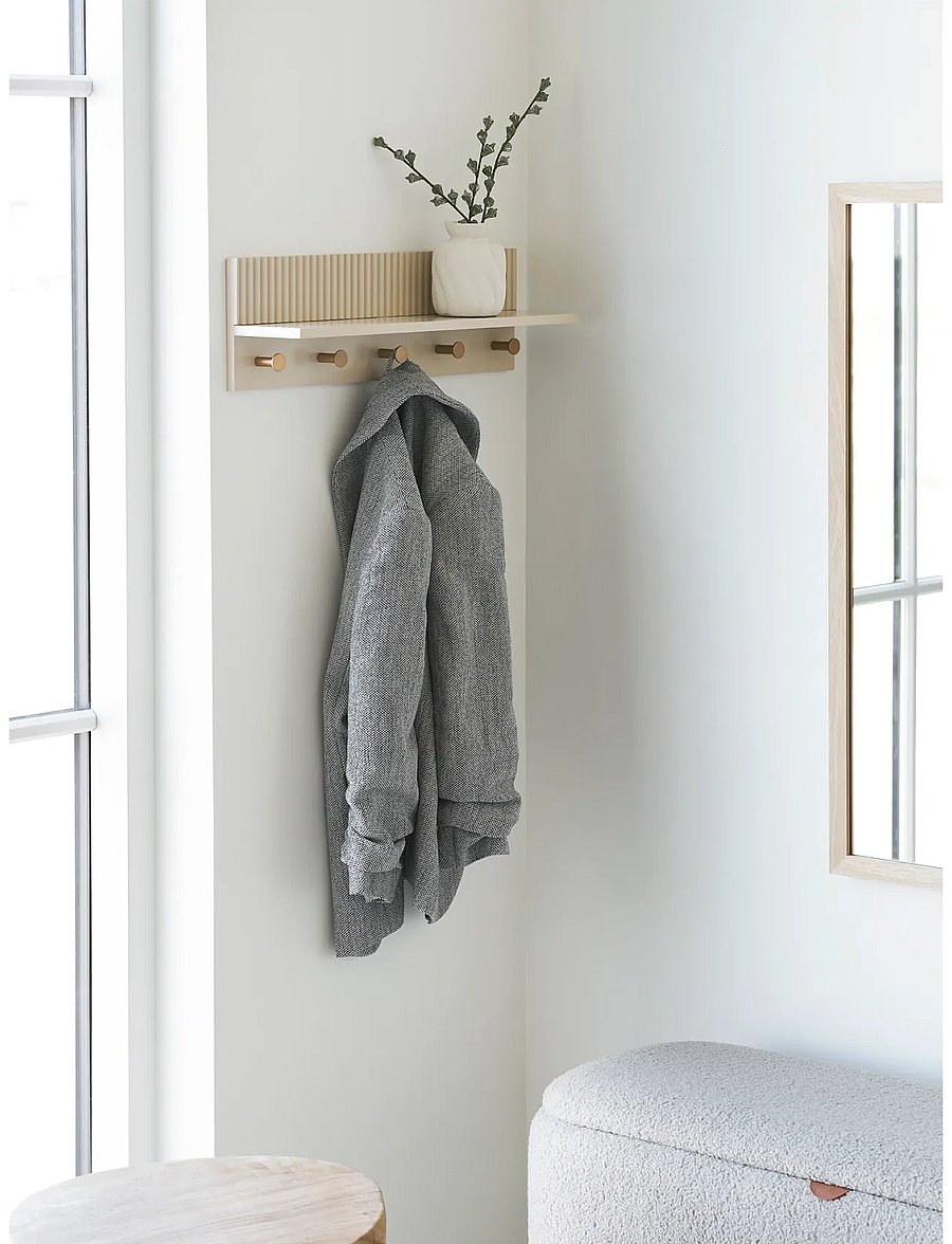 House Nordic - Randi - Wall shelf with hooks - daiktų laikymo lentynos - beige - 0