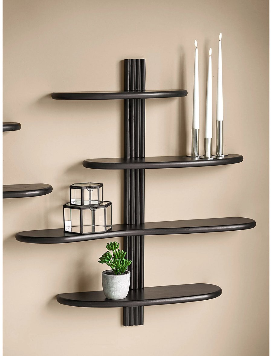 House Nordic - Anja - Wall shelf, oak, black, 65x17,5x42,5 cm - regale und verwahrung - black - 4