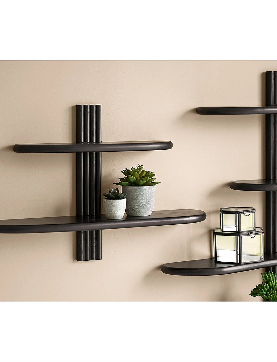 House Nordic - Anja - Wall shelf, oak, black, 65x17,5x42,5 cm - organiser - black - 4