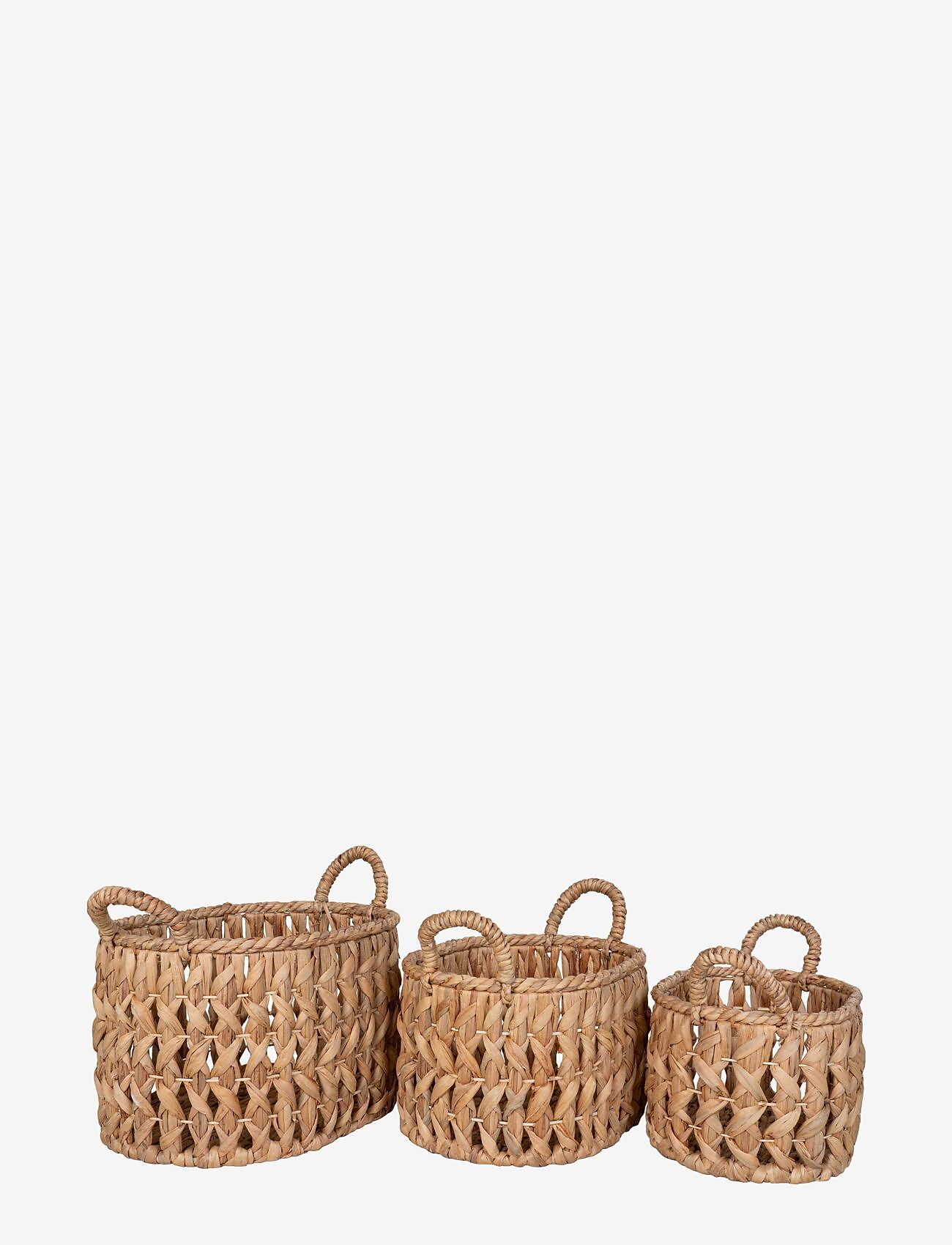 House Nordic - Tova - Baskets, water hyacinth, natural, set of 3 - køb efter pris - natural - 1