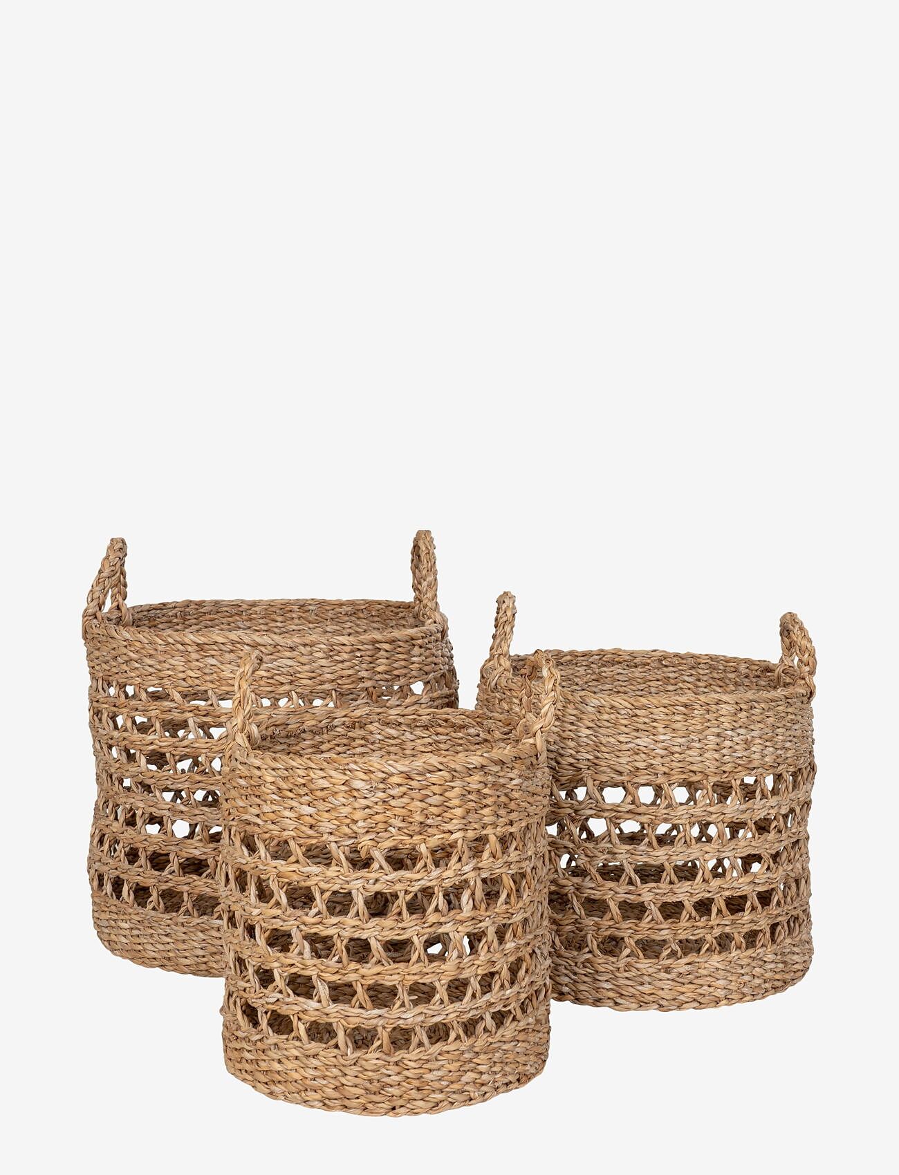 House Nordic - Lilia - Baskets, seagrass, natural, set of 3 - nach preis einkaufen - natural / black - 0