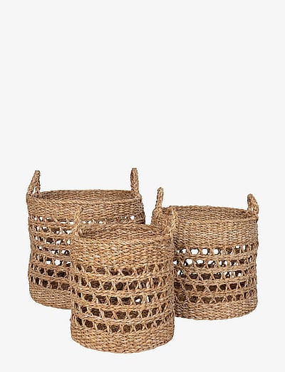 House Nordic Lilia - Baskets, seagrass, natural, set of 3 - Förvaringskorgar - NATURAL / BLACK / natural