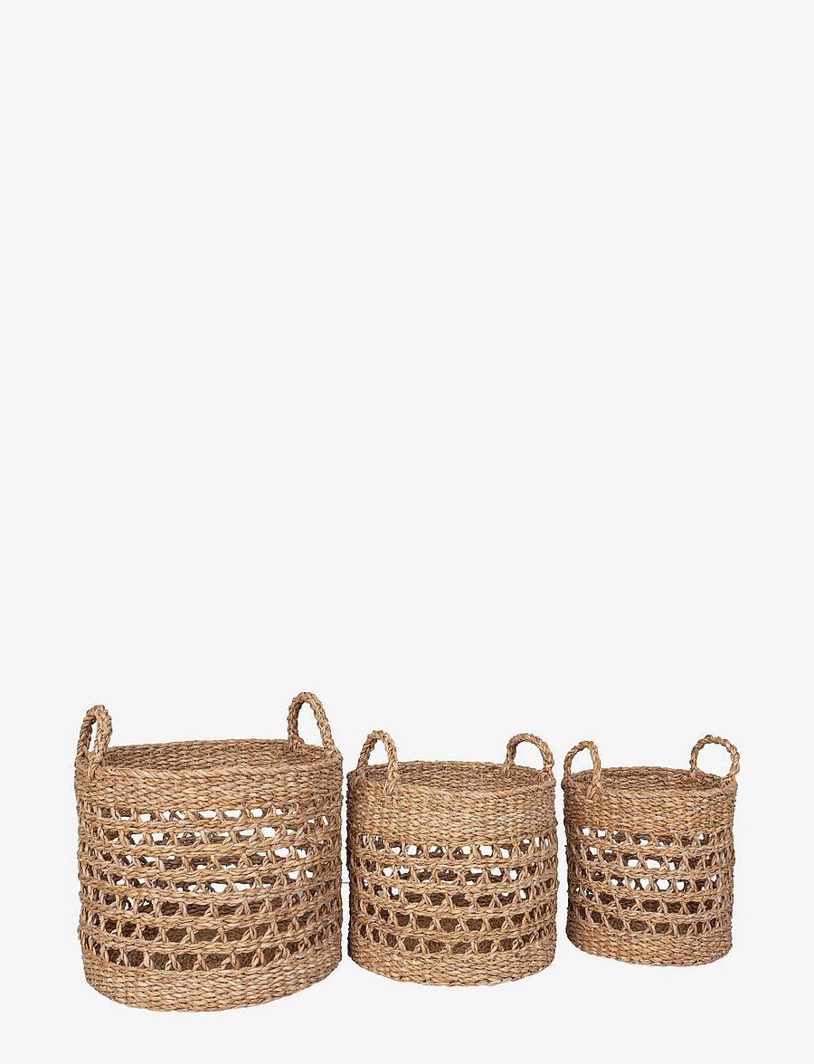 House Nordic - Lilia - Baskets, seagrass, natural, set of 3 - hoiukorvid - natural / black - 3