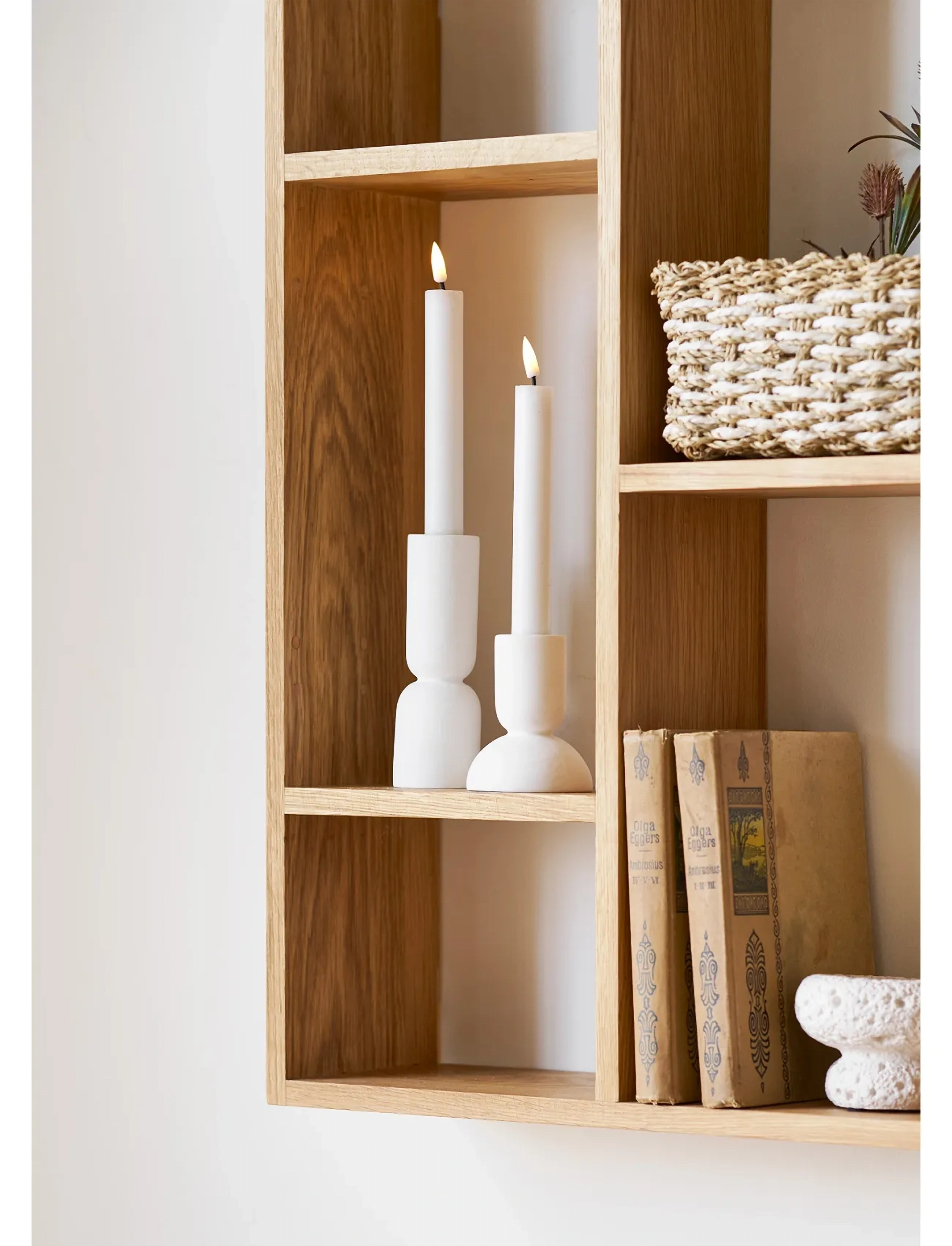 House Nordic - Thyra - Candle holder, limestone, white, set of 2 - fyrfadsstager - white - 5