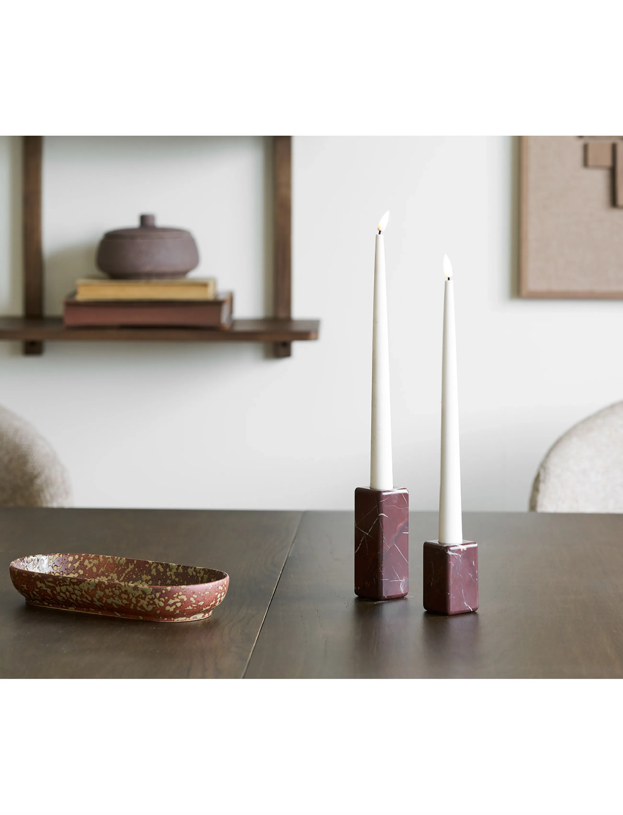 House Nordic - Sanne - Candle Holders, marble, set of 2 - chestnut red - 0