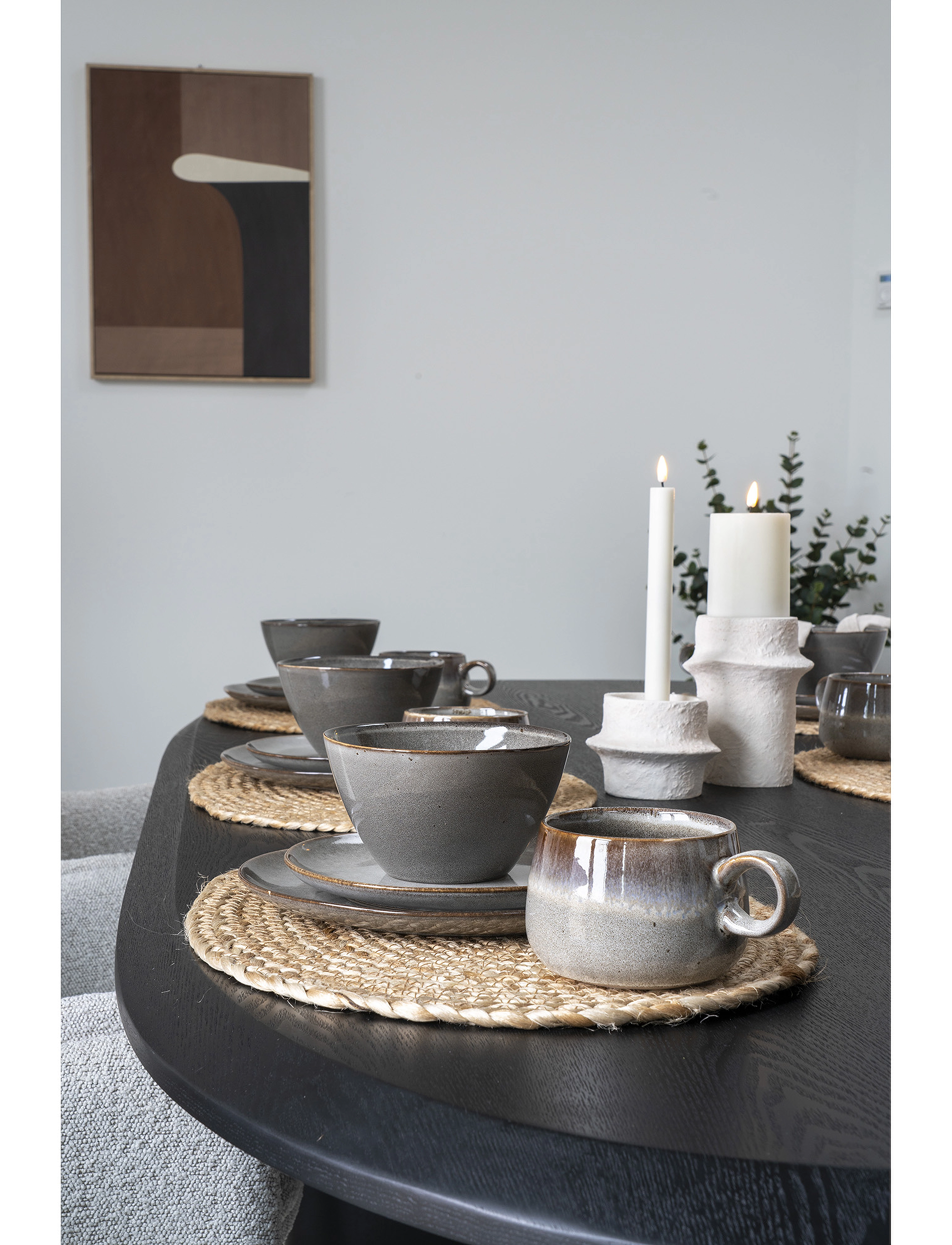House Nordic Hilde Bowl, Ceramic, Grey/Brown Ø15X9 Cm, Set Of 4, 9X15X15 cm, Bowls, Grau - Breakfast Homeware