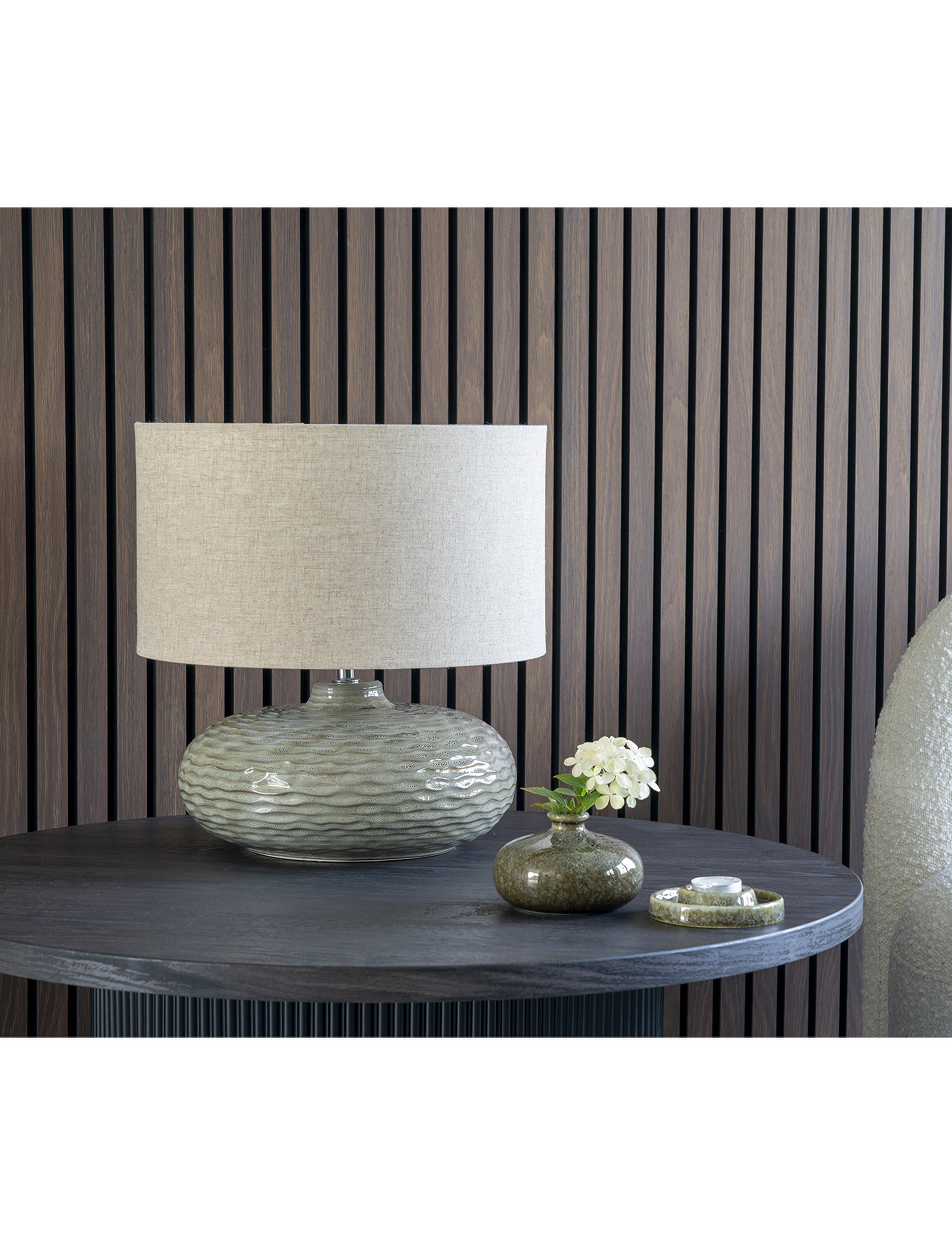 House Nordic - Misa - Table Lamp, green ceramic with lampshade - bordlamper - green - 3