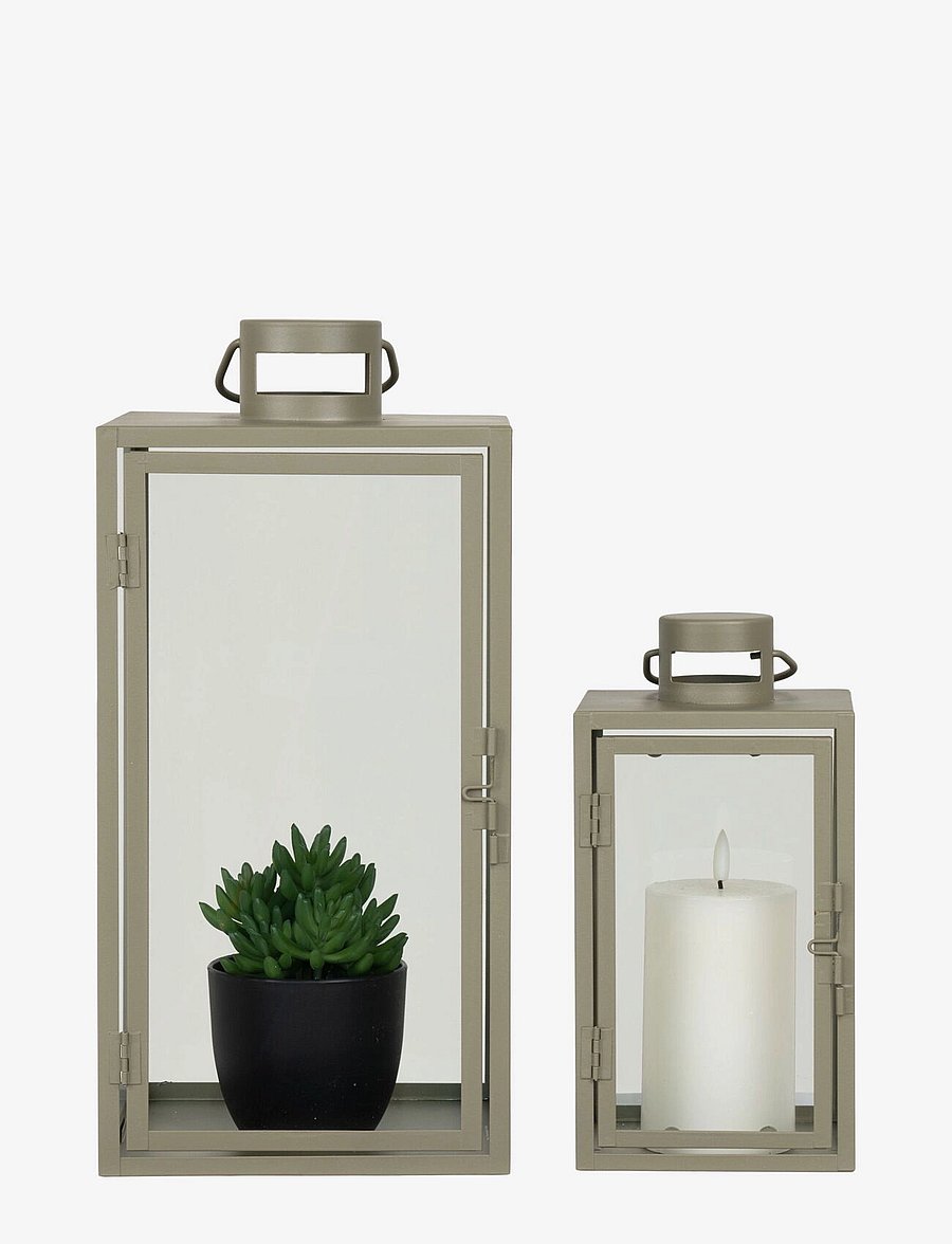 House Nordic - Alva - Lanterns, metal/glass, green, set of 2 - laternad - green - 2