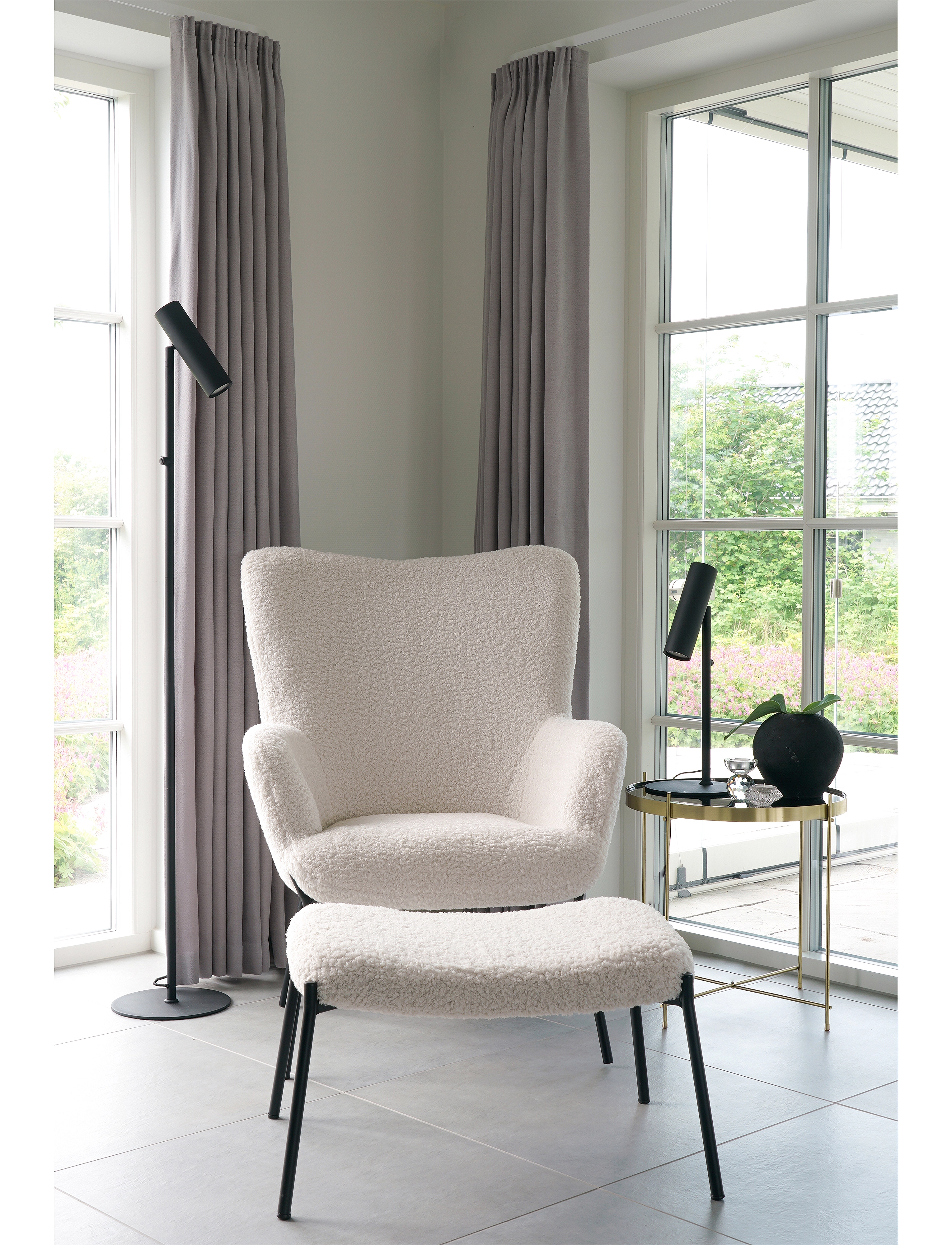 House Nordic Nida Lamp, Black, 210 Cm Fabric Cord, 150X25X25 cm, Lamps, Schwarz - Floor Homeware
