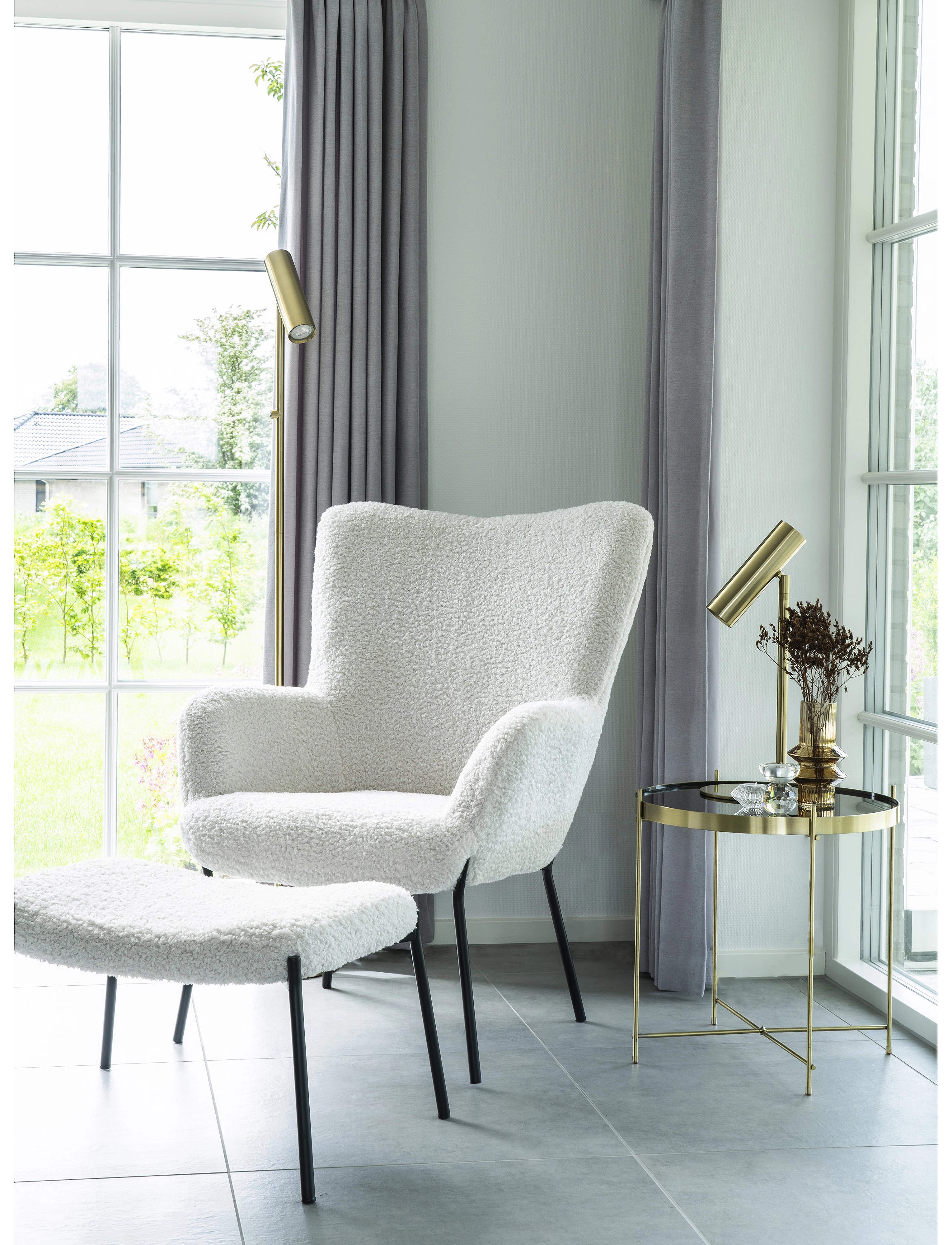 House Nordic Nida Lamp, Brass, 210 Cm Fabric Cord, 150X25X25 cm, Lamps, Gold - Floor Homeware