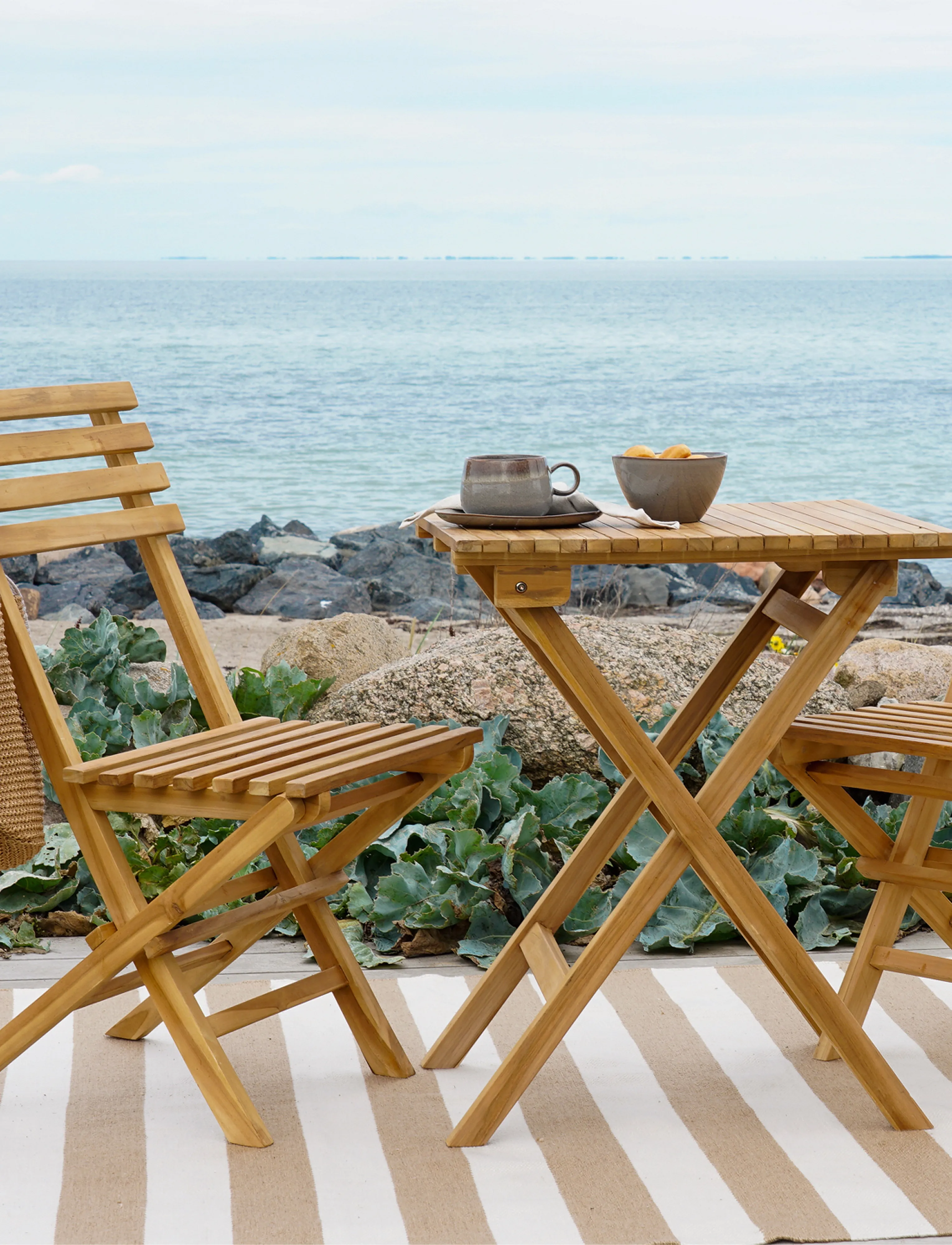 House Nordic Sani - Café Set, 2 Chairs And 1 Table, Teak, Nature, 89X60X60 cm, Beige, Outdoor Environment > Outdoor Seating, Unisex