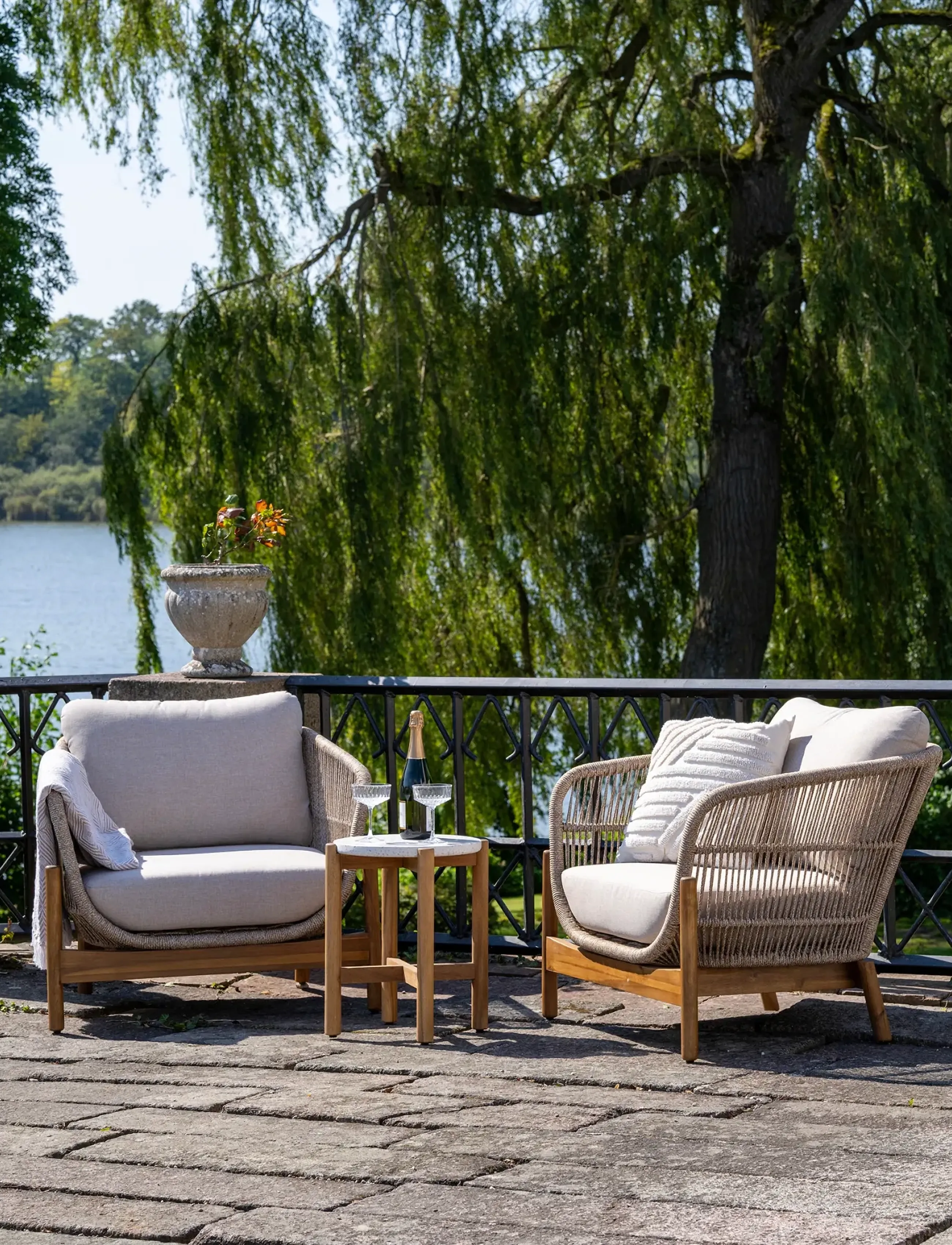 House Nordic - Alba - Lounge chair, acacia, beige, incl. cushion - brown / beige - 5