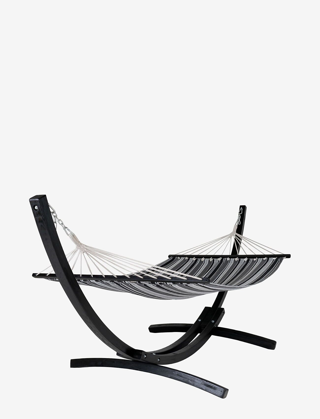 House Nordic - Nira - Hammock on wooden stand, larch, polyester/cotton, black/grey/white - húsgögn - grey / black - 0