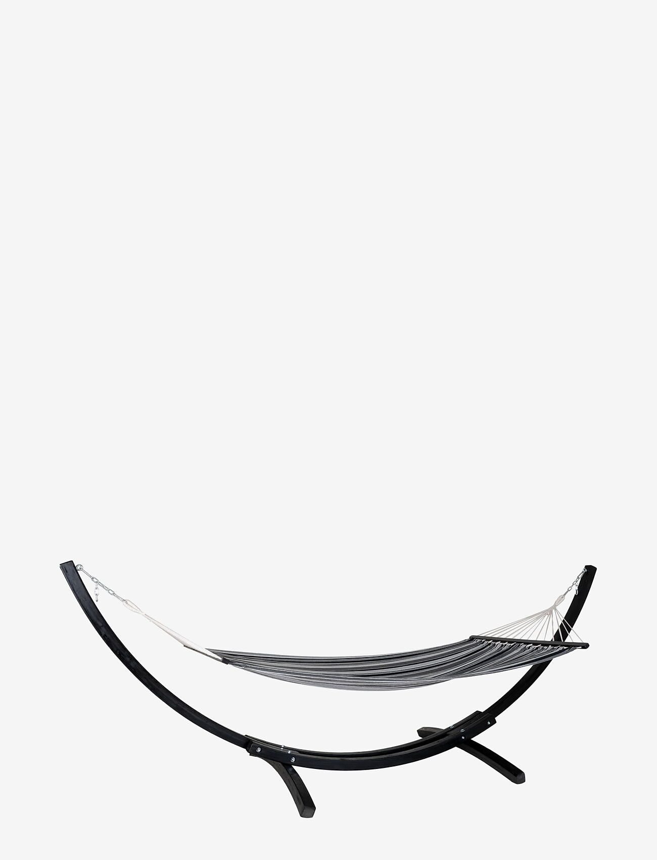 House Nordic - Nira - Hammock on wooden stand, larch, polyester/cotton, black/grey/white - húsgögn - grey / black - 1