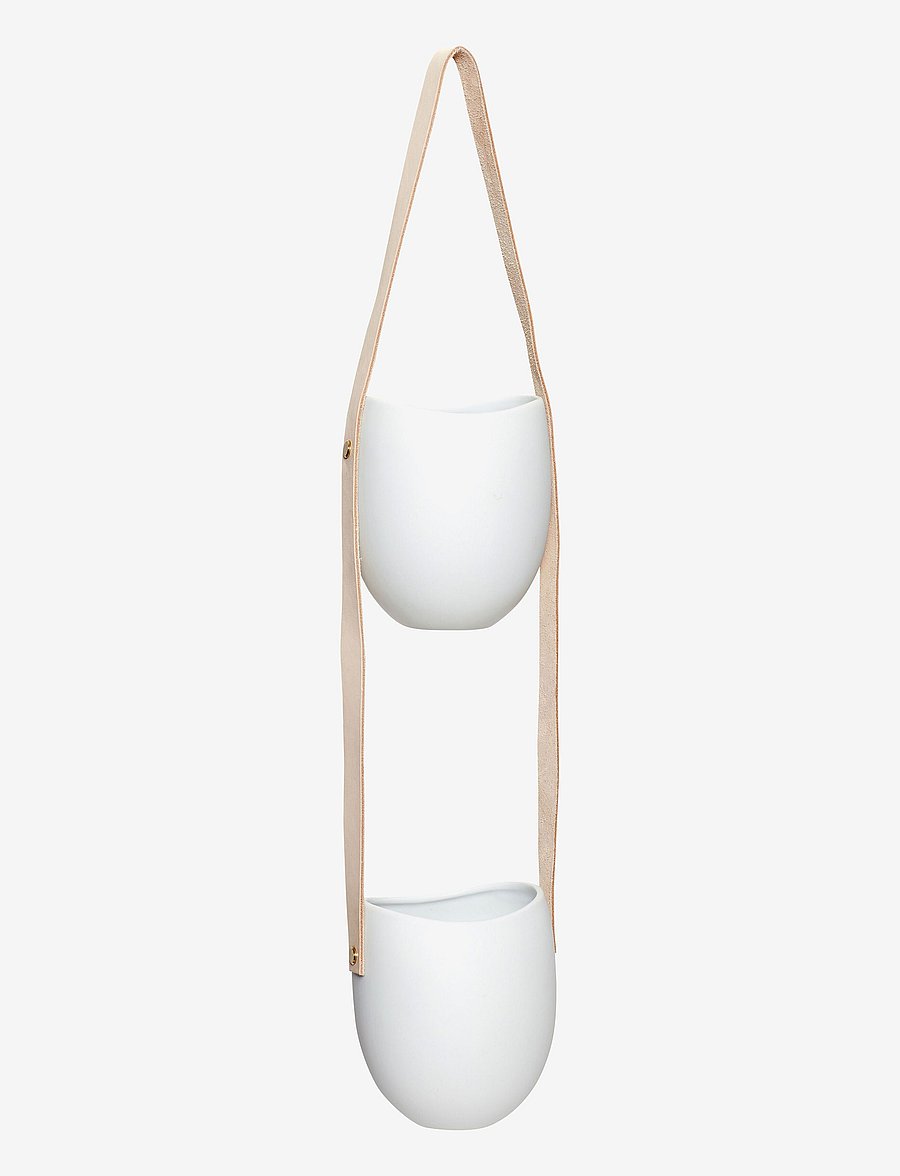 Hübsch - Pot with leather strap, double - lillepotid - white - 0