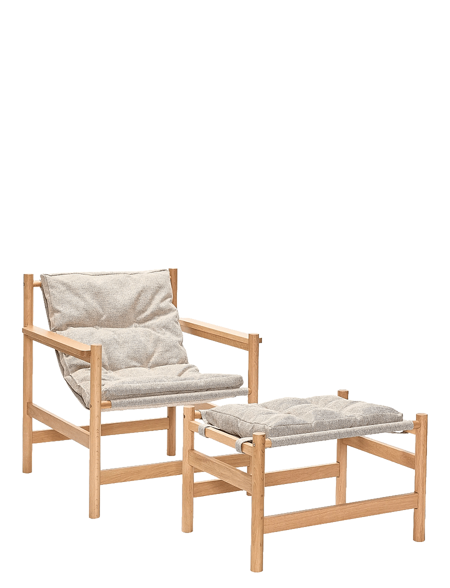 Hübsch - Heritage Armchair/Footstool Natural/Beige - lehnstühle - beige,natural - 1