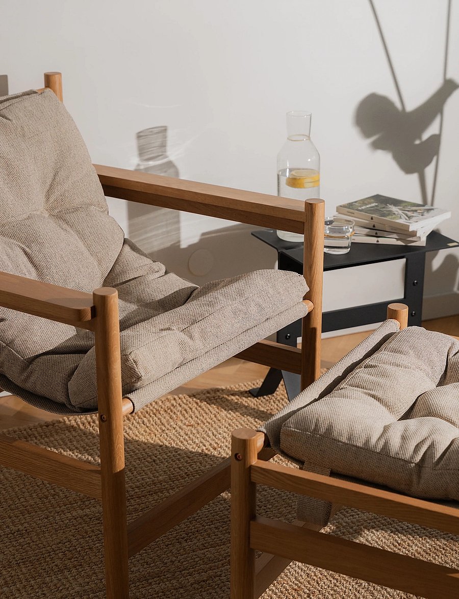 Hübsch - Heritage Armchair/Footstool Natural/Beige - lehnstühle - beige,natural - 5
