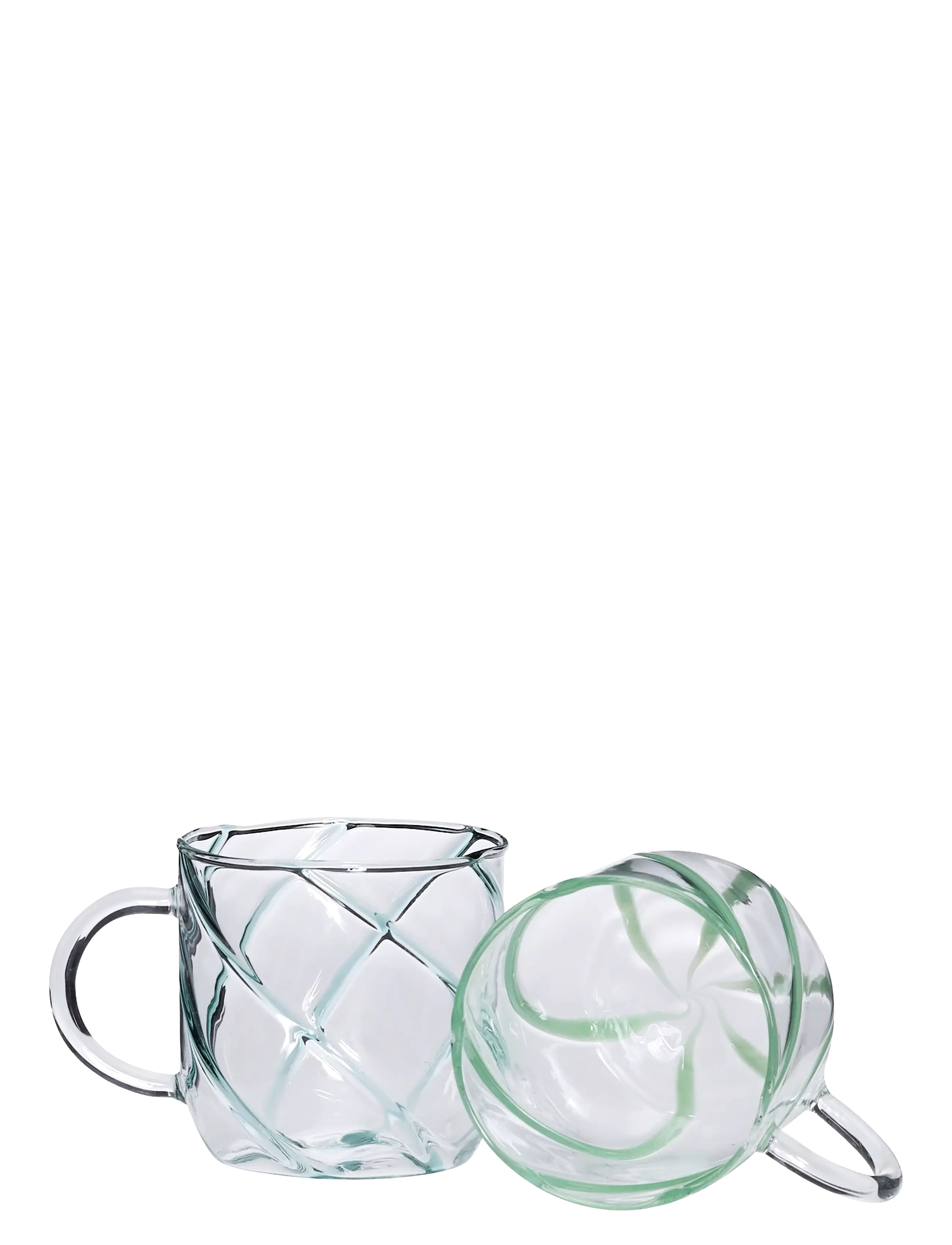 Hübsch - Kiosk Glass Mugs Swirl Green (set of 2) - green - 2