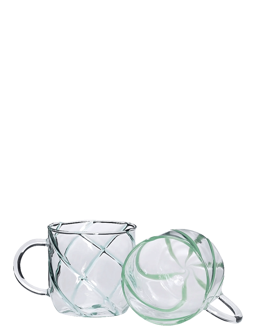 Hübsch - Kiosk Glass Mugs Swirl Green (set of 2) - green - 2